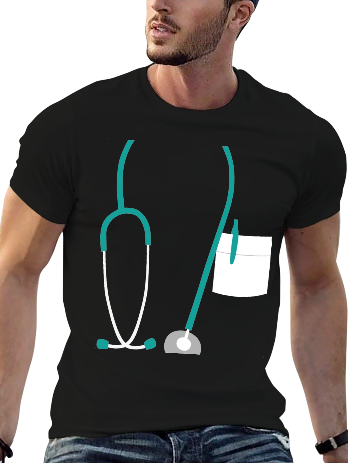 Black Doctor Stethoscope Graphic Tee - Novelty Medical Shirt view 6