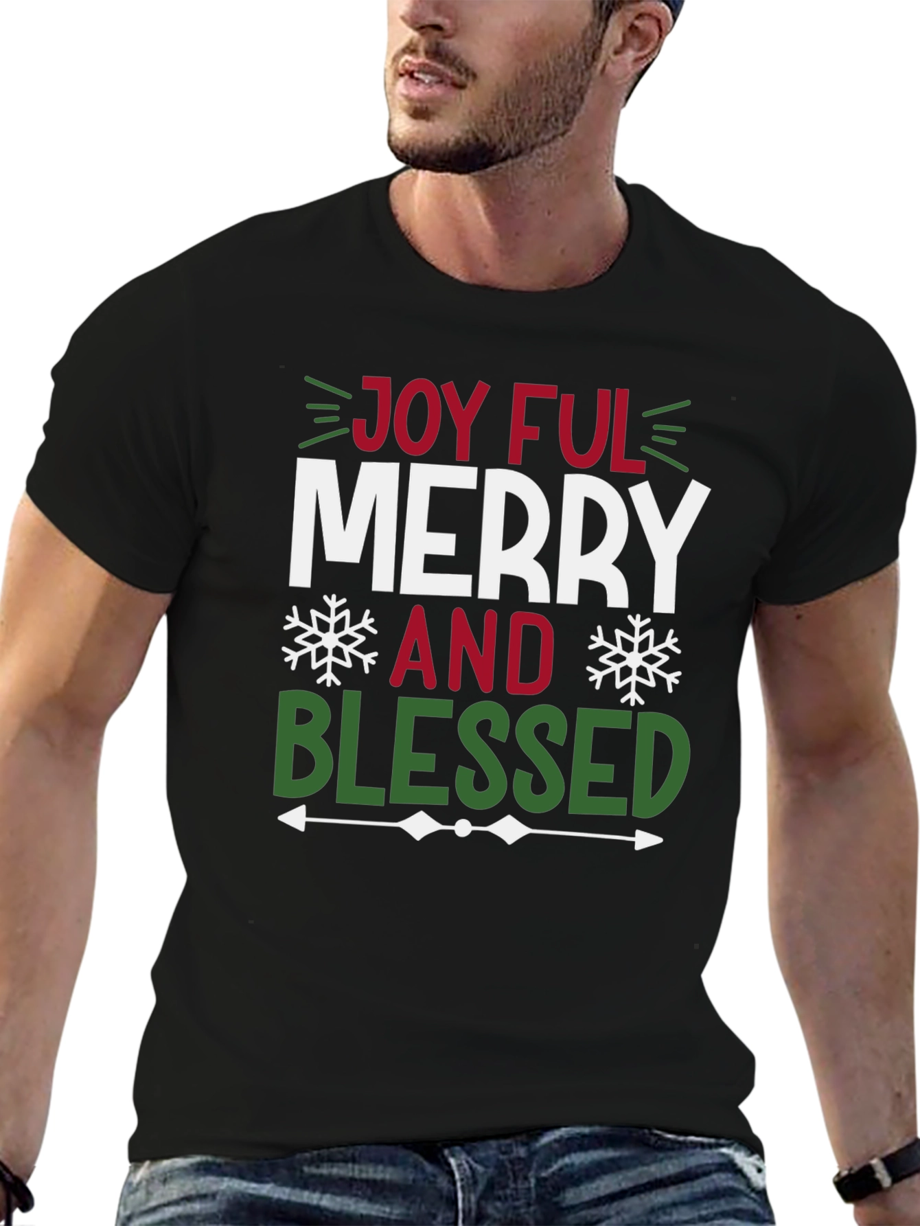 Black Joyful Merry and Blessed Graphic Tee Shirt view 6
