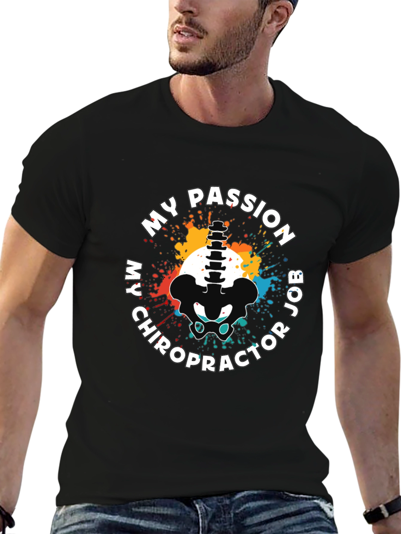 Black Chiropractor Passion T-Shirt - Spine & Pelvis Design view 6