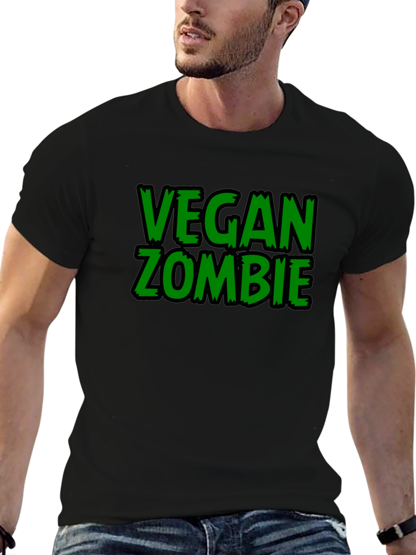 Black Vegan Zombie Black Graphic T-Shirt view 6