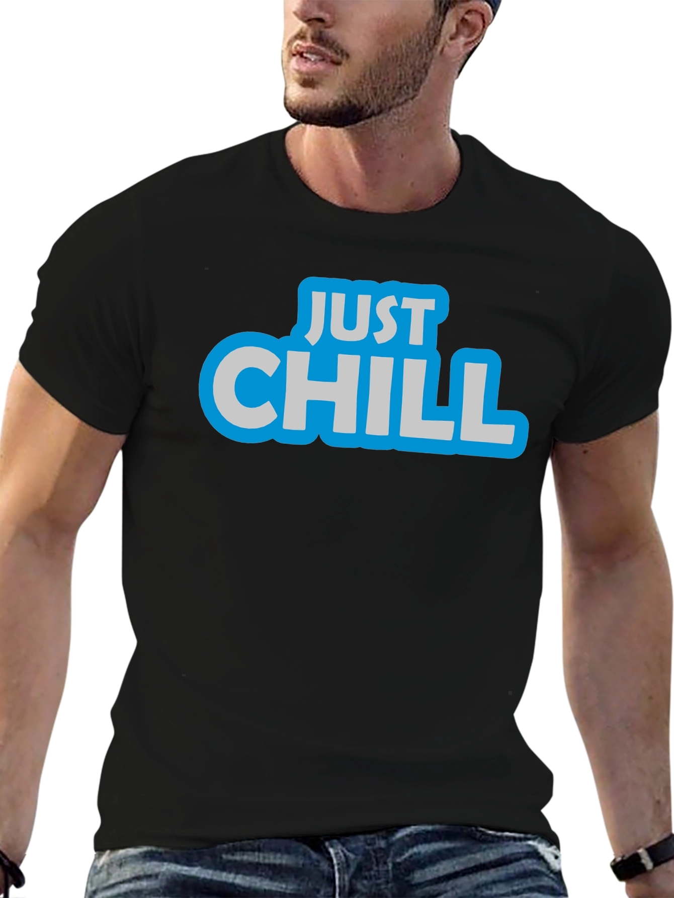 Black Just Chill Black Graphic T-Shirt view 6