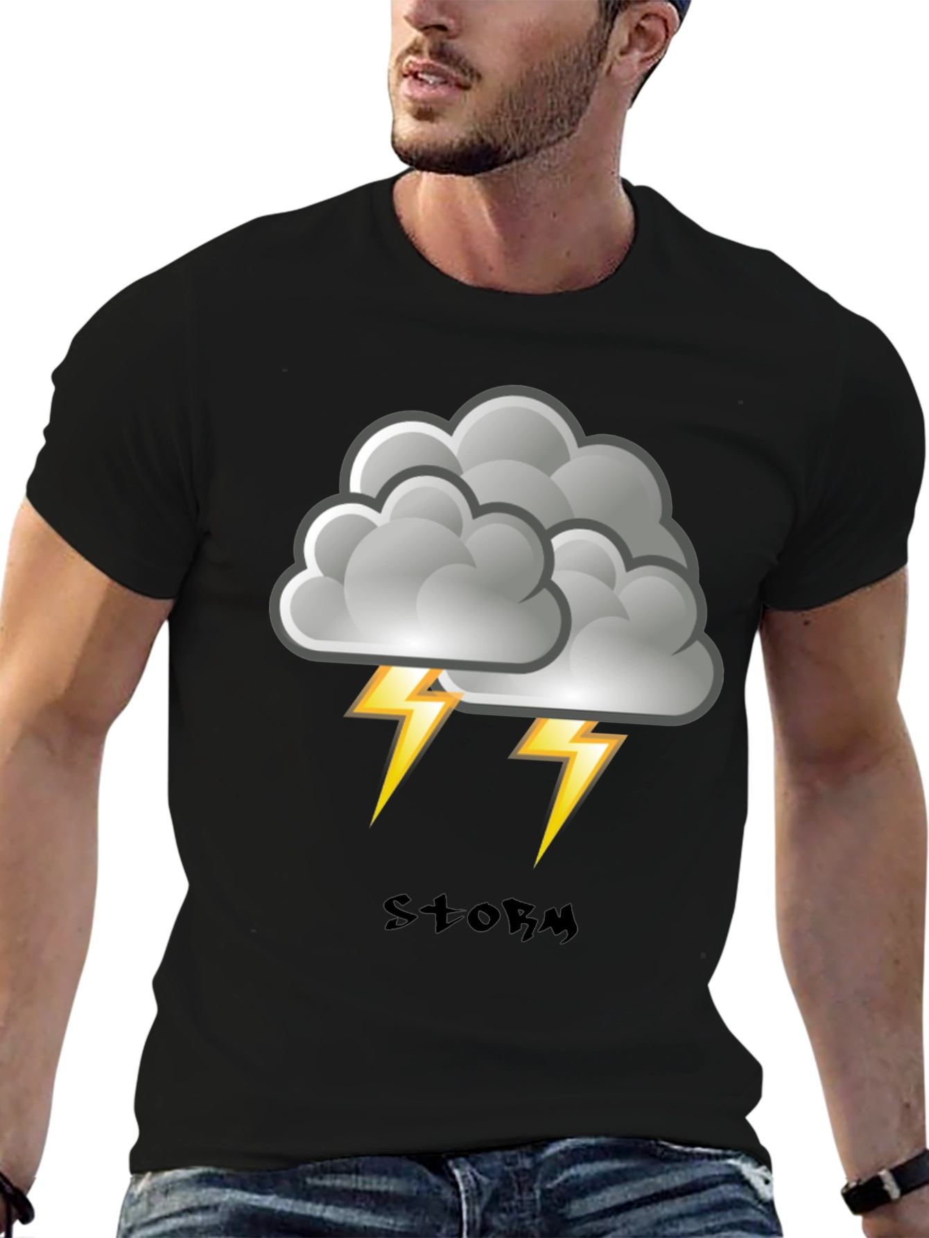 Black Storm Cloud Graphic Print Men's T-Shirt view 6