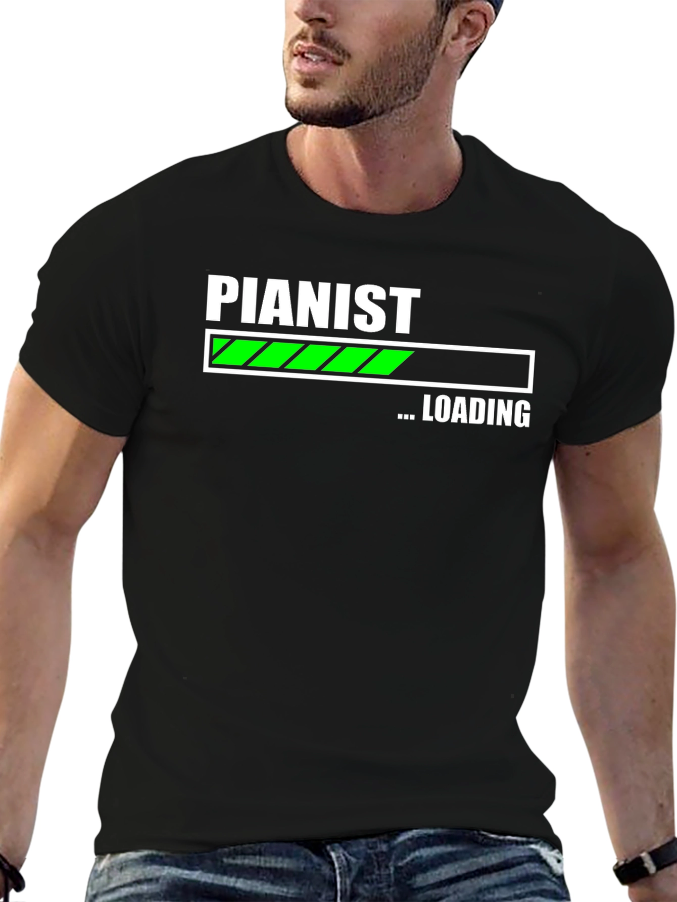 Black Pianist Loading T-Shirt - Funny Music Lover Tee view 6