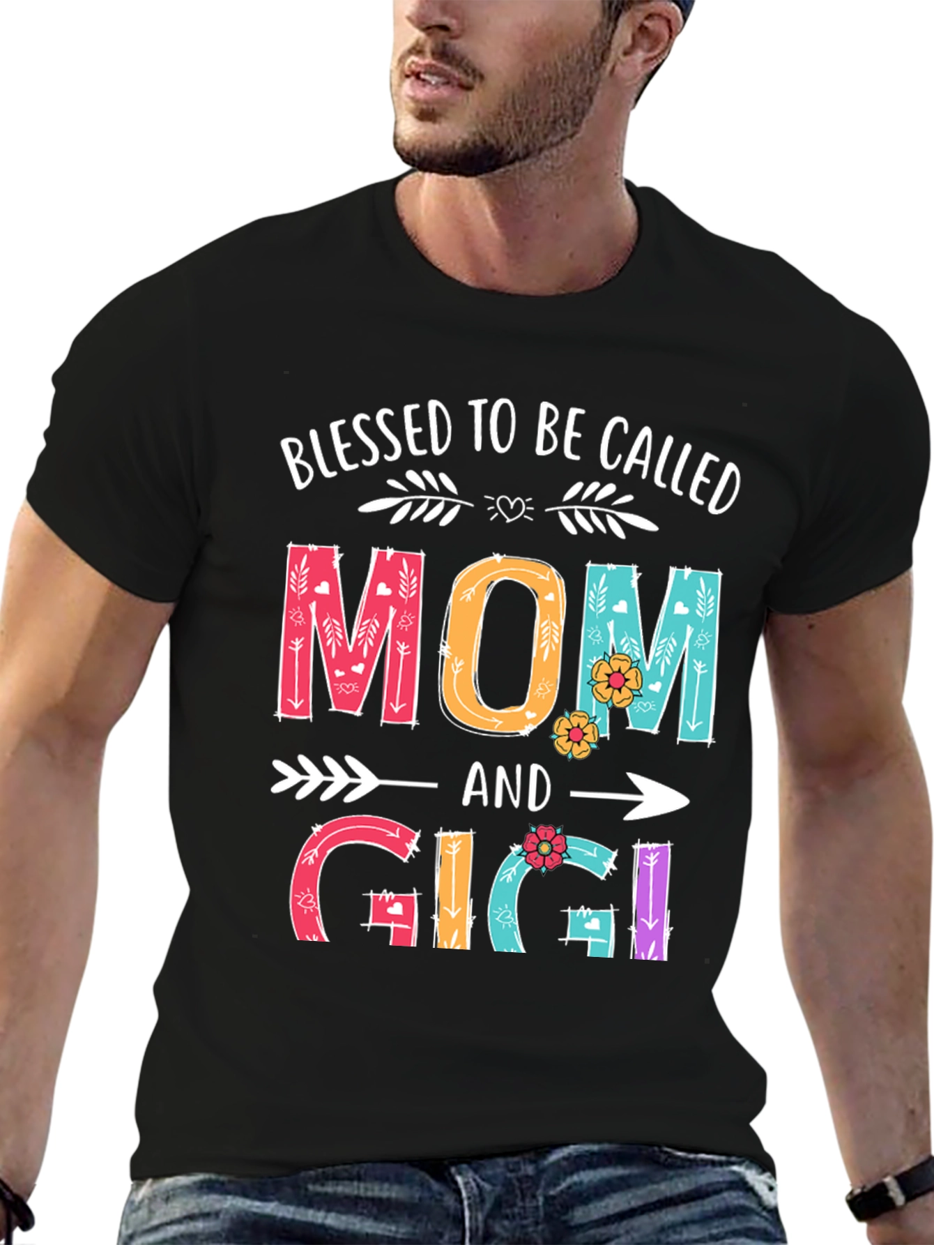 Black Blessed To Be Called Mom and Gigi T-Shirt view 6