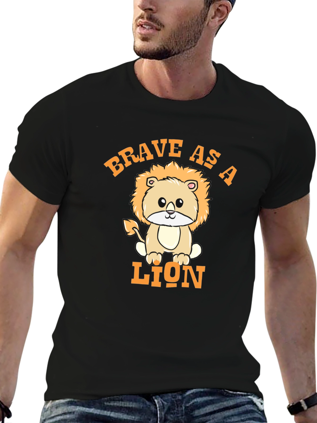 Black Brave Lion Graphic Tee -  Comfortable Black T-Shirt view 6