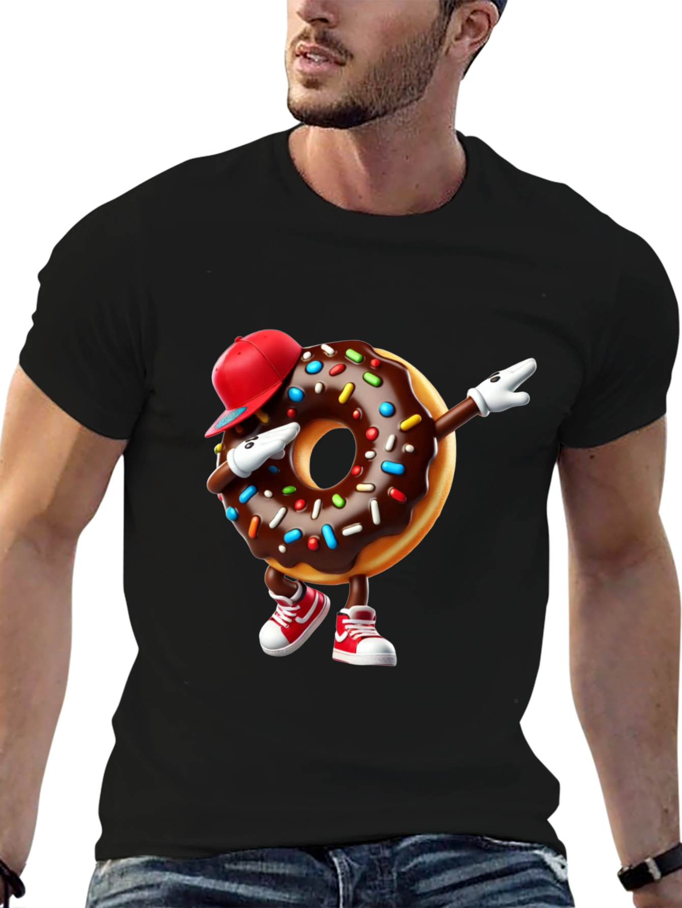 Black Dabbing Donut T-Shirt - Fun Foodie Fashion view 6