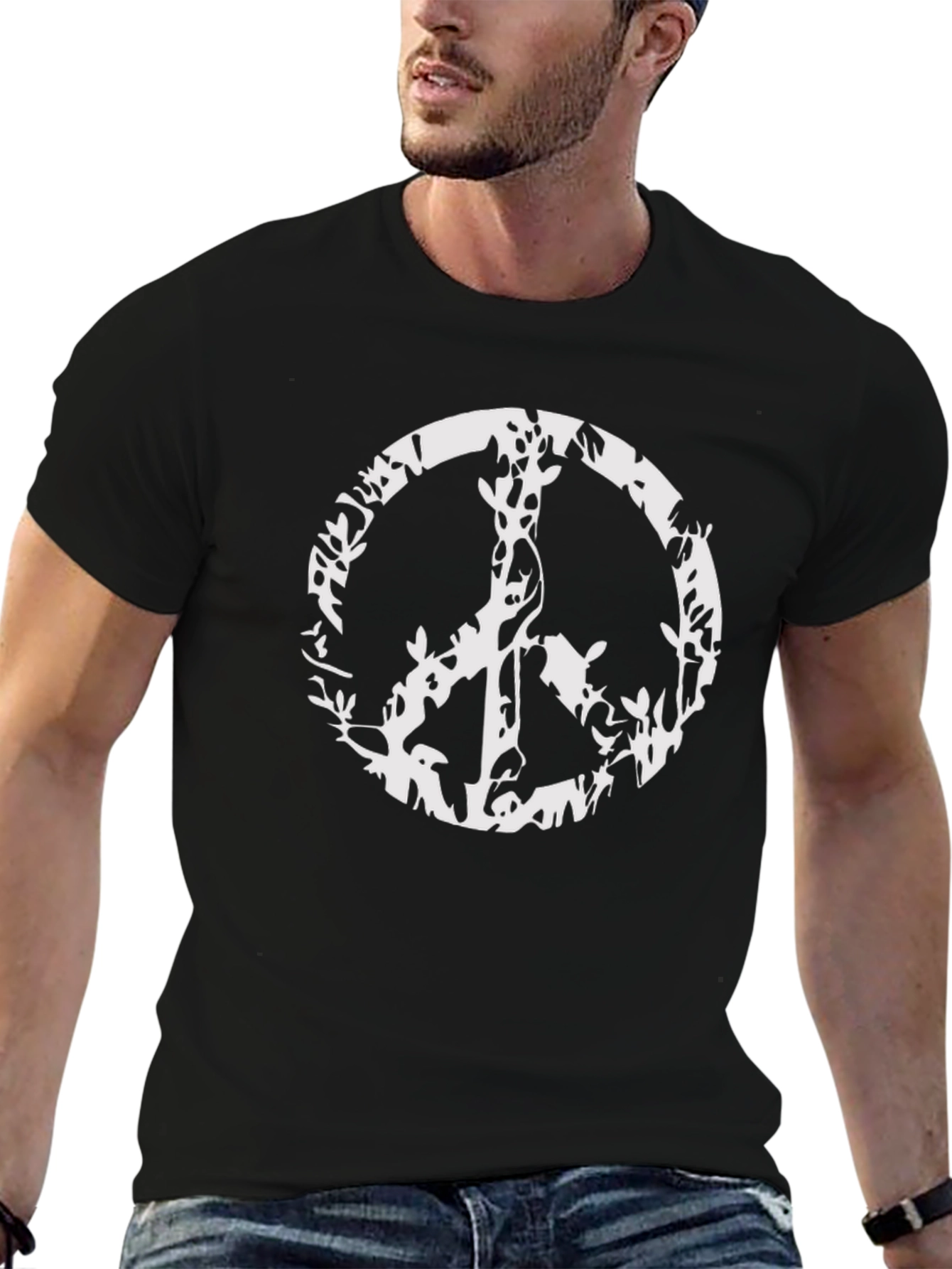 Black Peace Sign Graphic Tee - Black Cotton Blend view 6