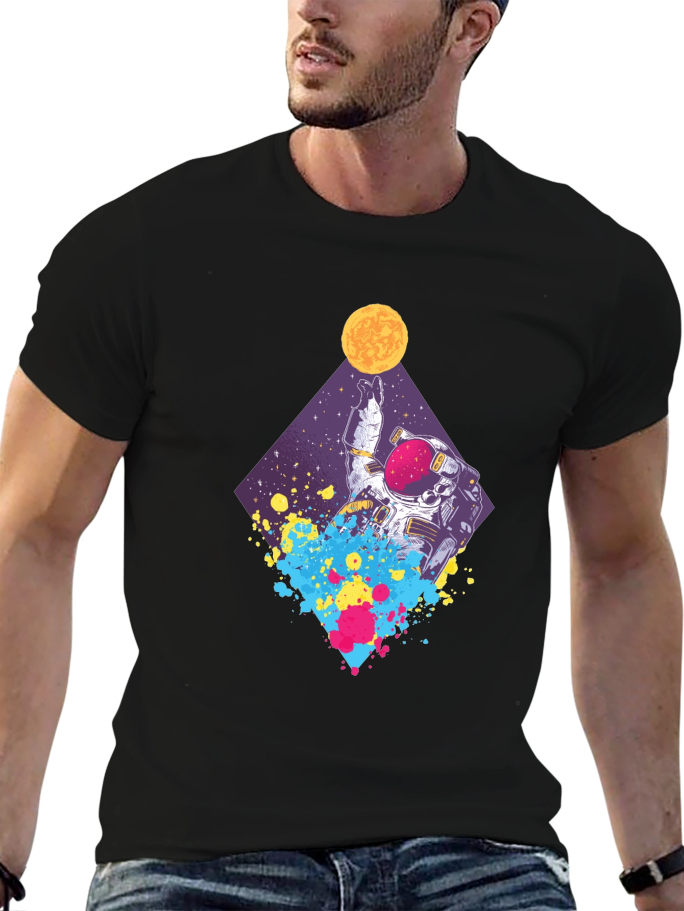 Black Astronaut Space Art T-Shirt - Black view 6