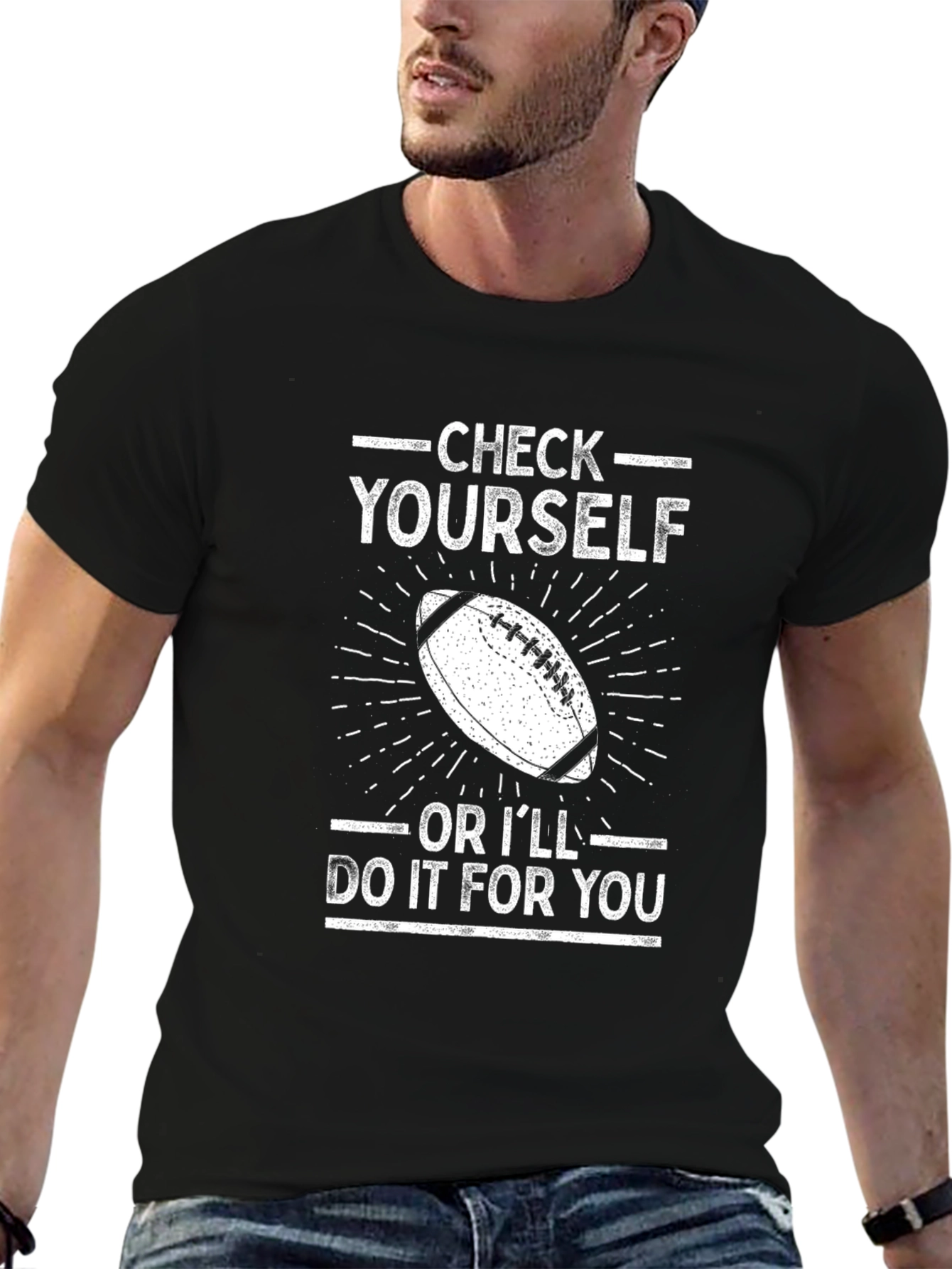 Black Check Yourself Football Graphic Tee view 6