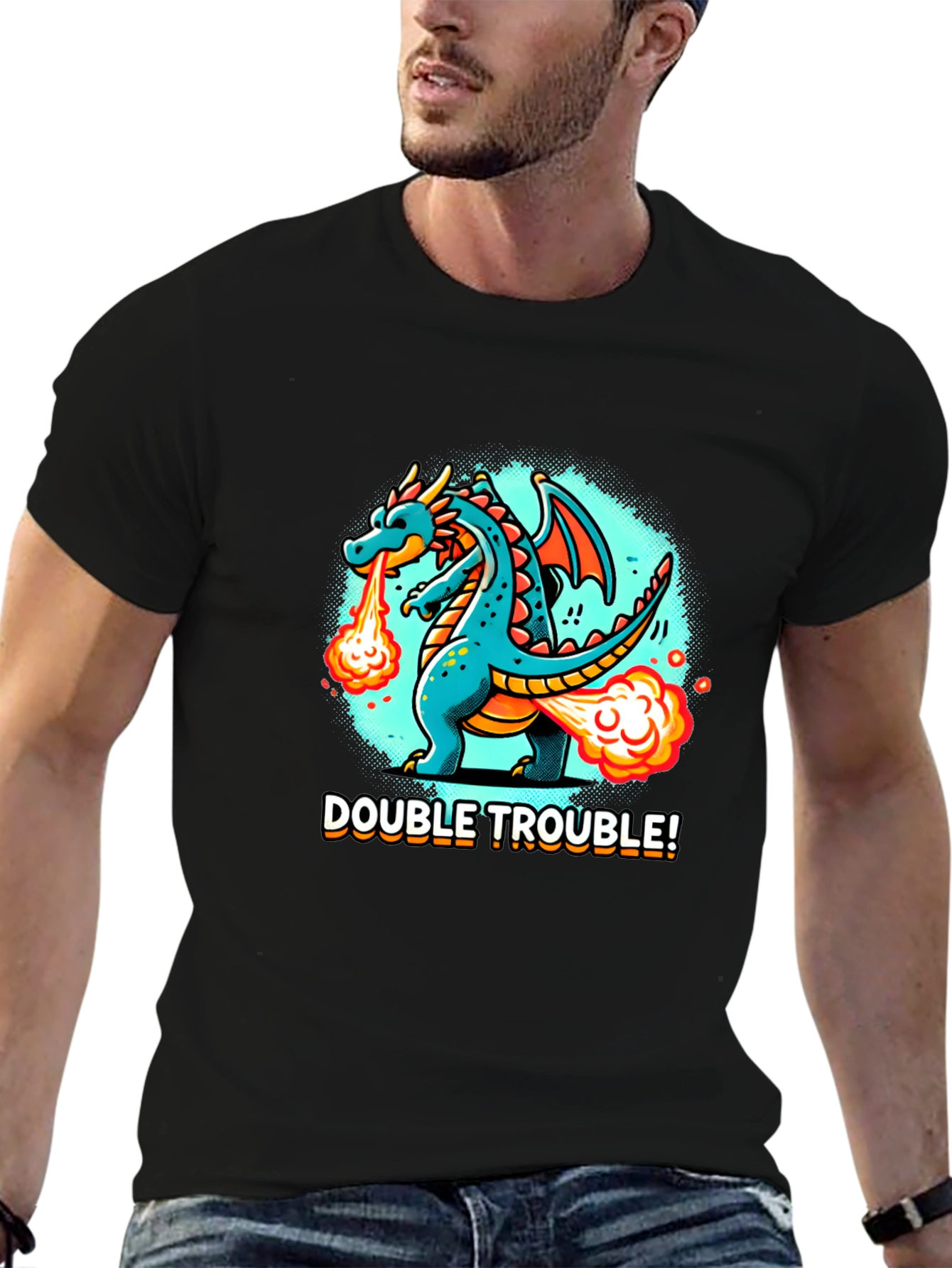 Black Double Trouble Dragon Graphic Tee - Black view 6