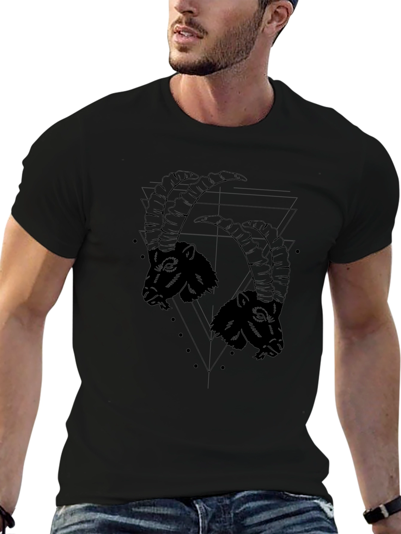 Black Graphic Tee - Two Goats Design Black T-Shirt view 6
