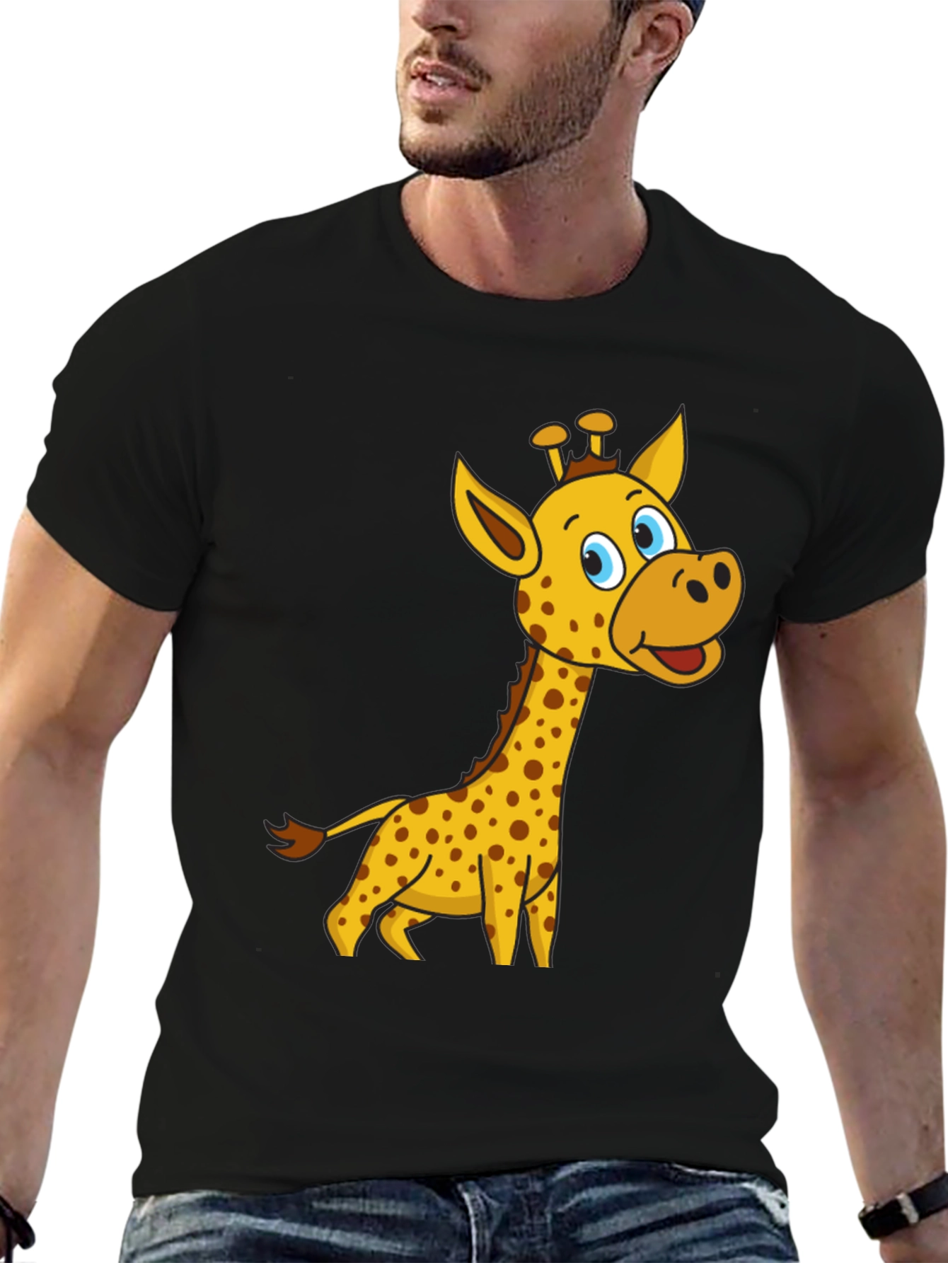 Black Cartoon Giraffe Black T-Shirt view 6