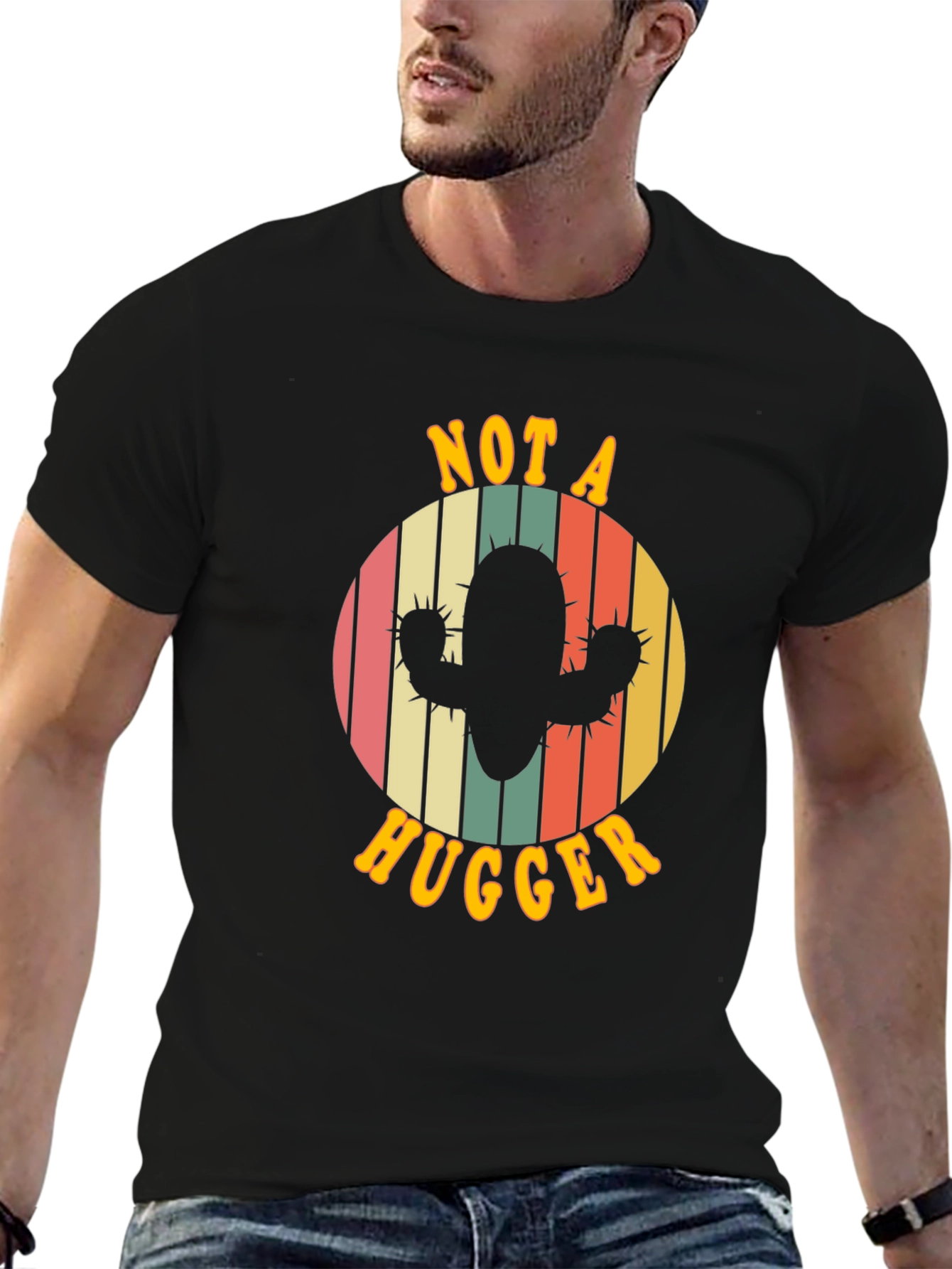 Black Not A Hugger Cactus Graphic Tee - Retro Style view 6