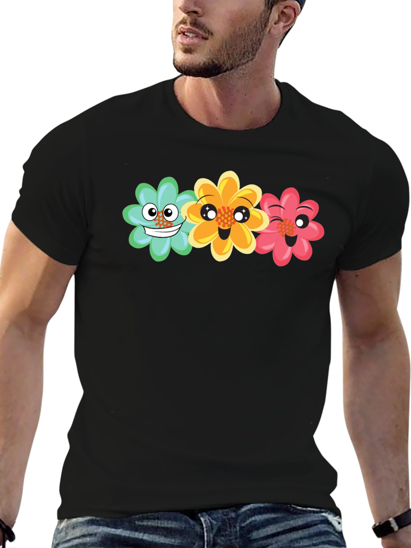 Black Fun Floral Graphic Tee - Black Unisex T-Shirt view 6