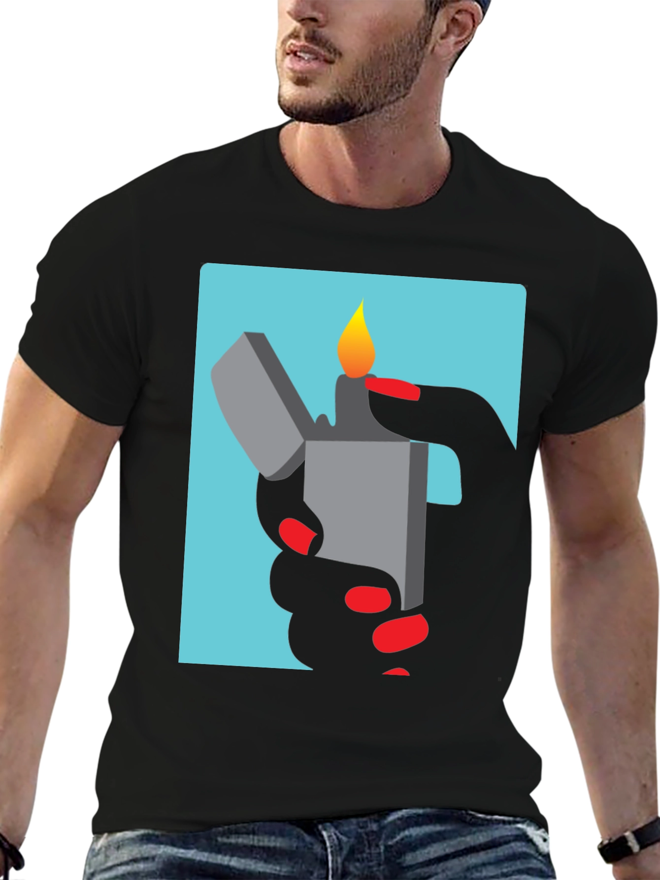 Black Lighter Graphic Tee - Sleek Design, Soft Fabric view 6