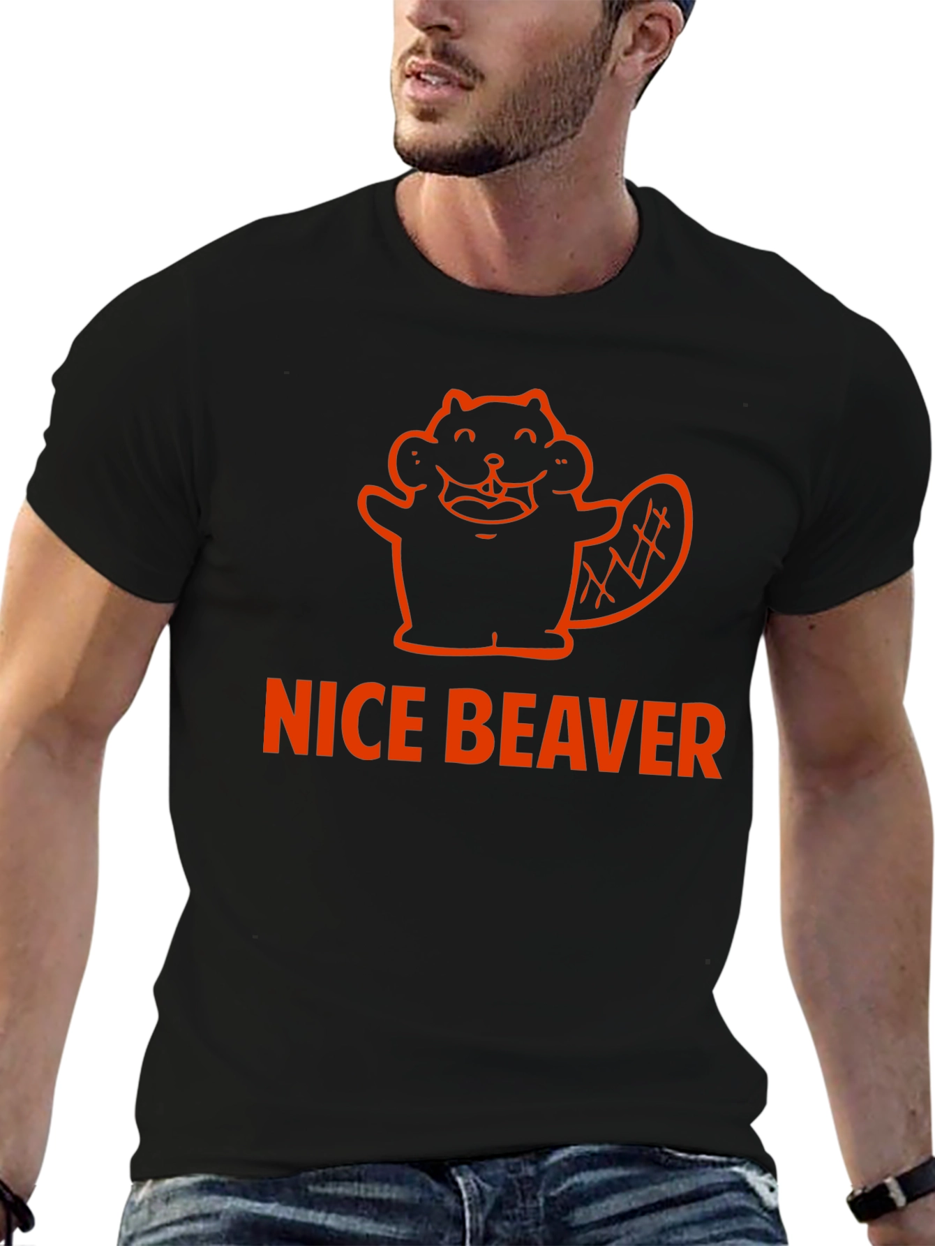 Black Nice Beaver Graphic Tee - Unisex Black T-Shirt view 6