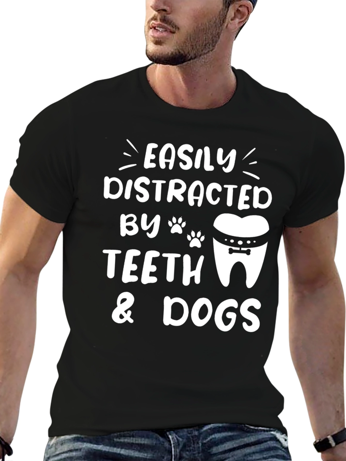 Black Easily Distracted by Teeth & Dogs T-Shirt view 6
