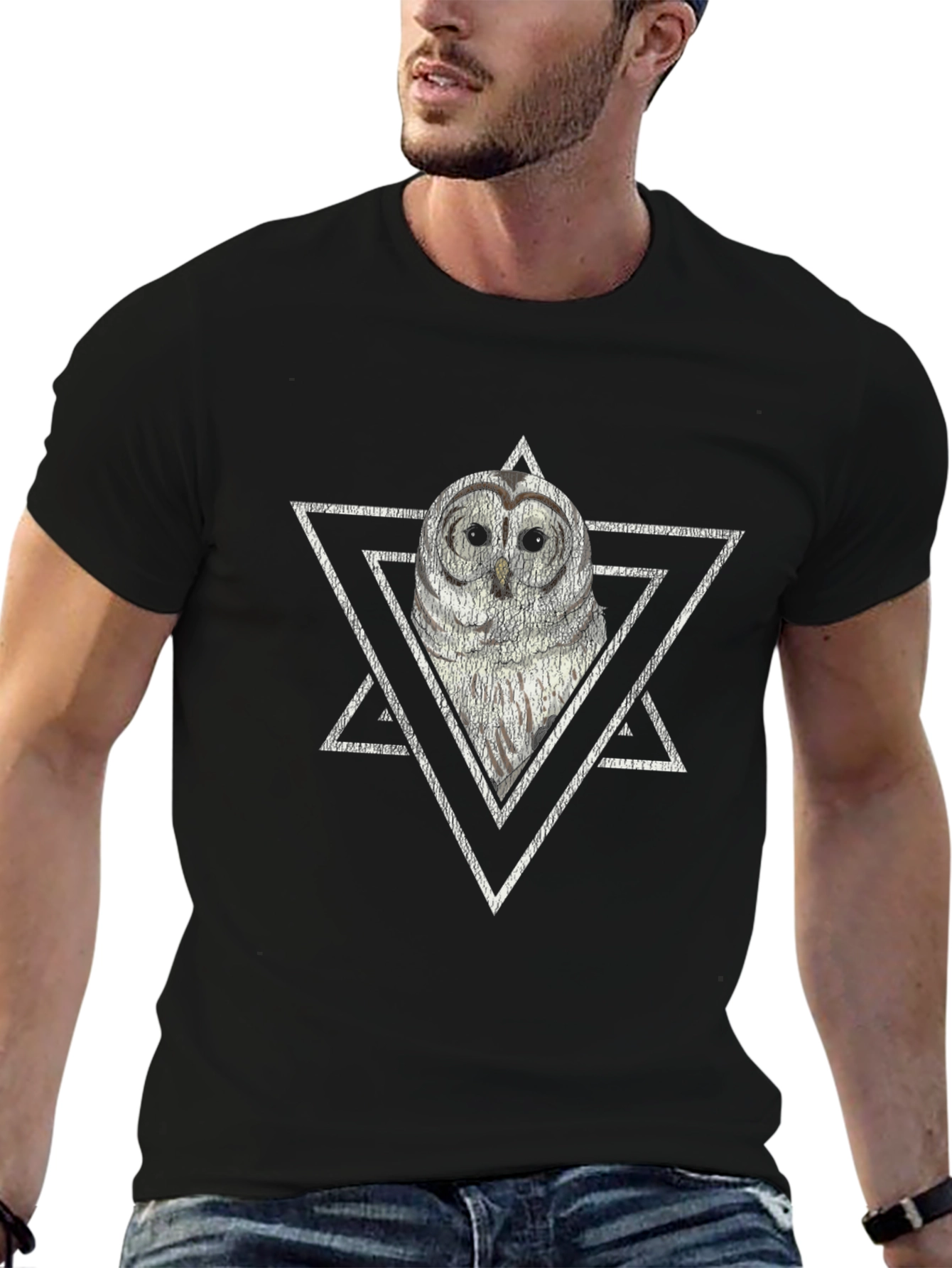 Black Owl Graphic Tee - Modern Geometric Design view 6