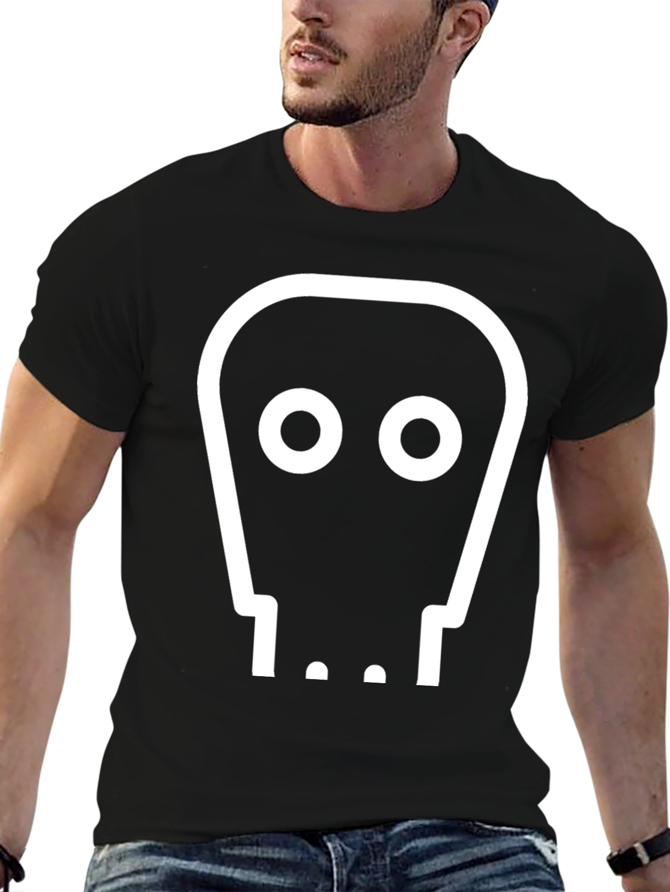 Black Minimalist Graphic Tee - Robot Face Black T-Shirt view 6