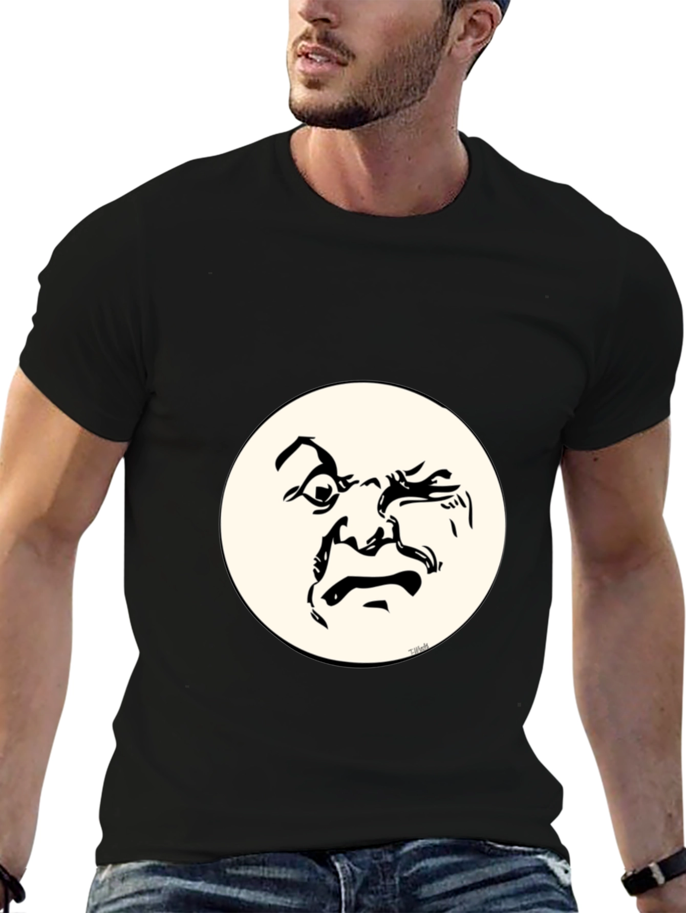 Black Funny Face Graphic T-Shirt - Crew Neck Cotton Tee view 6