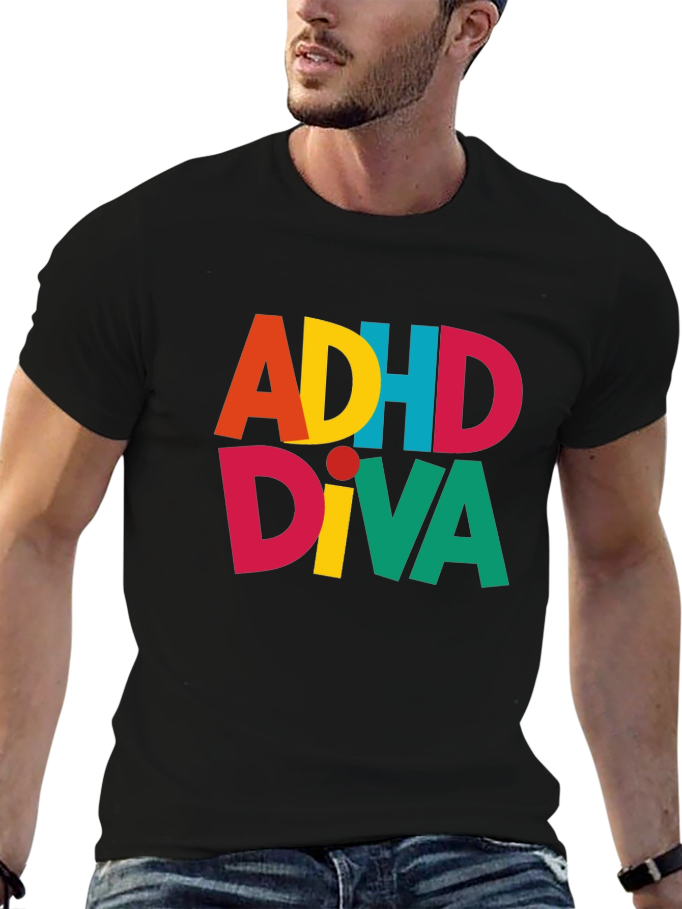Black ADHDiva T-Shirt - Colorful Graphic Tee view 6