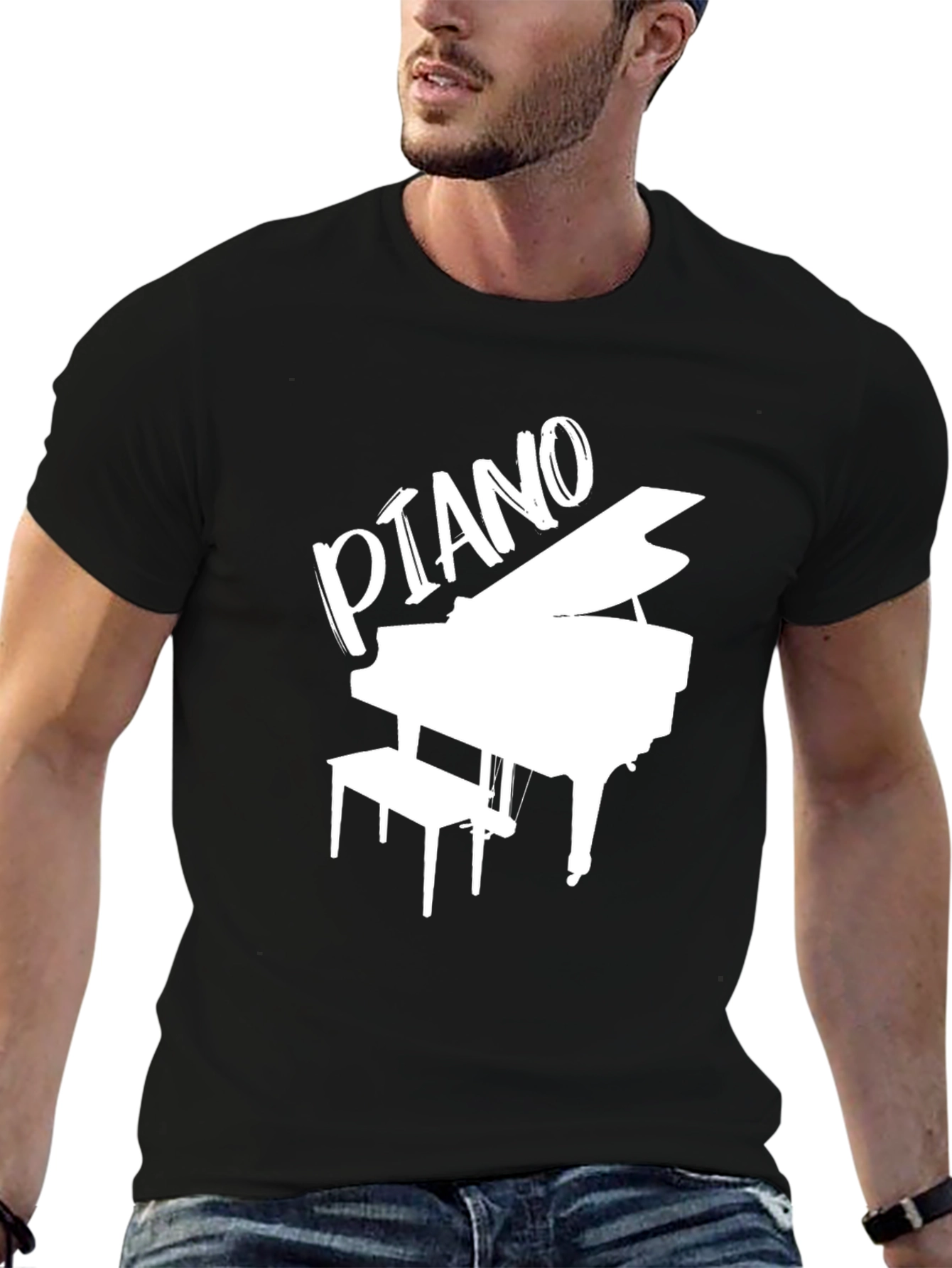 Black Piano Graphic Tee - Black Cotton T-Shirt view 6