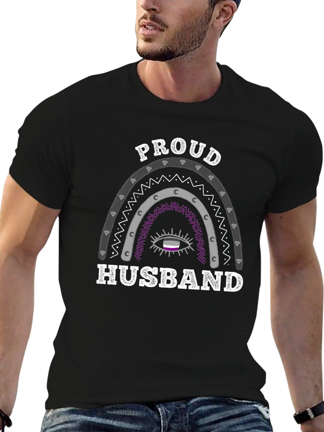 Proud Husband Asexual Pride Rainbow Graphic T-Shirt - 6