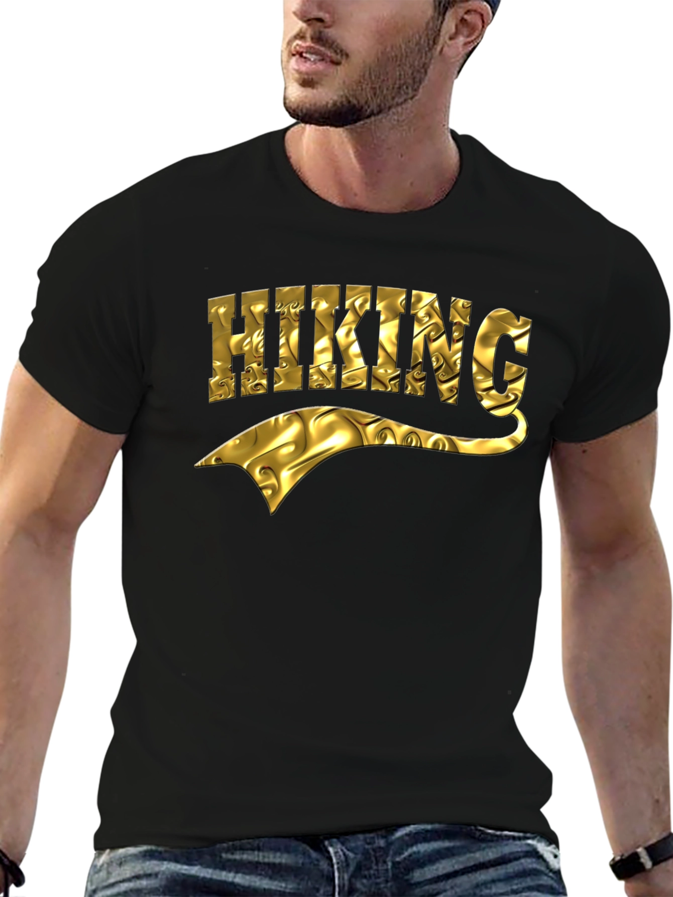 Black Hiking Gold Textured Graphic Tee view 6