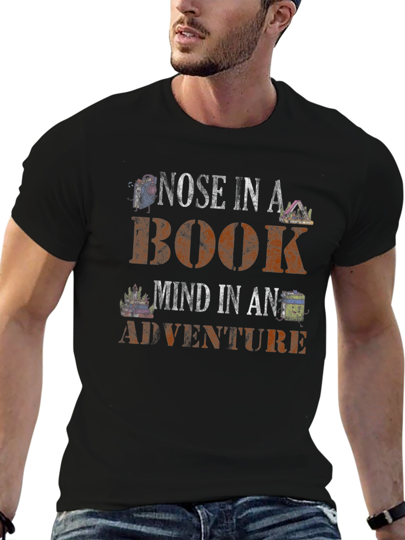Black Nose In A Book Adventure T-Shirt view 6