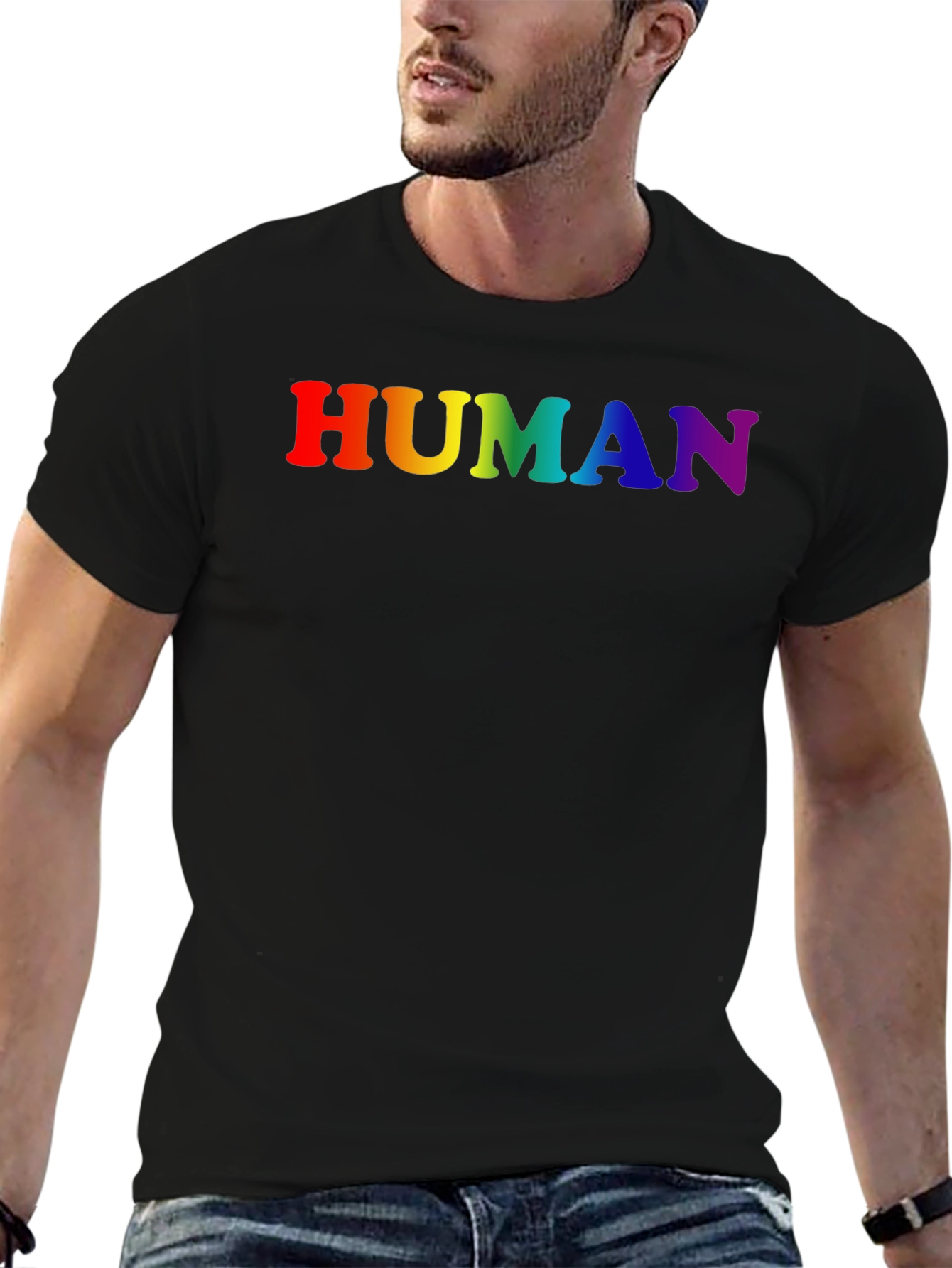Black Rainbow HUMAN Graphic Black T-Shirt view 6