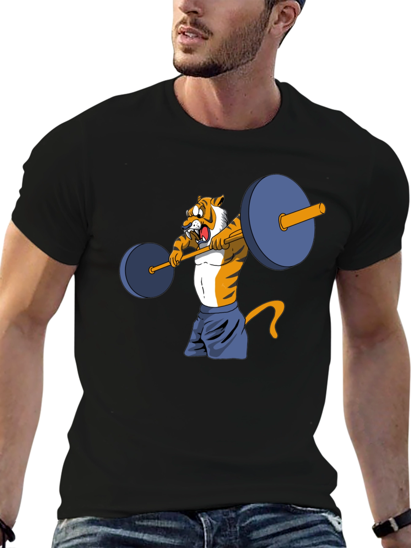Black Tiger Lifting Weights Graphic Tee view 6