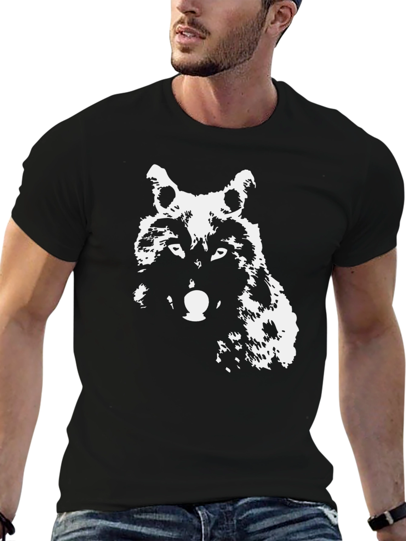 Black Wolf Graphic Print Black T-Shirt - Casual Style view 6