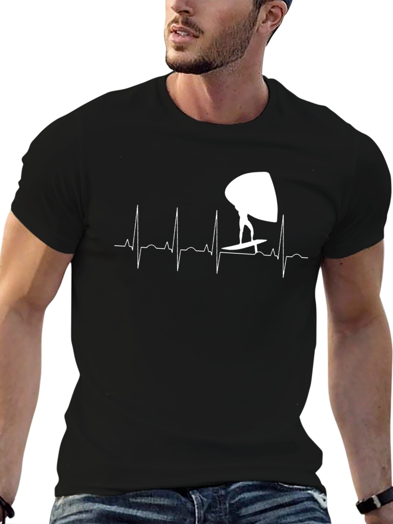 Black Windsurf Heartbeat T-Shirt - Black Surf Tee view 6