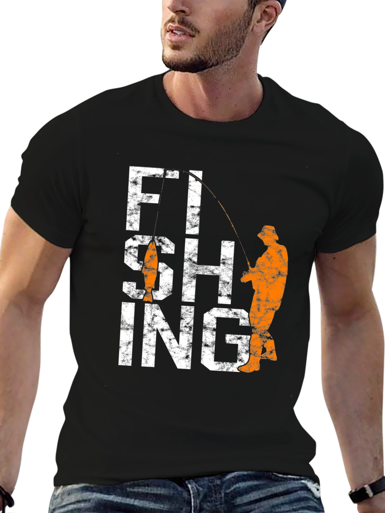 Black Fishing Graphic Tee - Black Cotton Angler T-Shirt view 6
