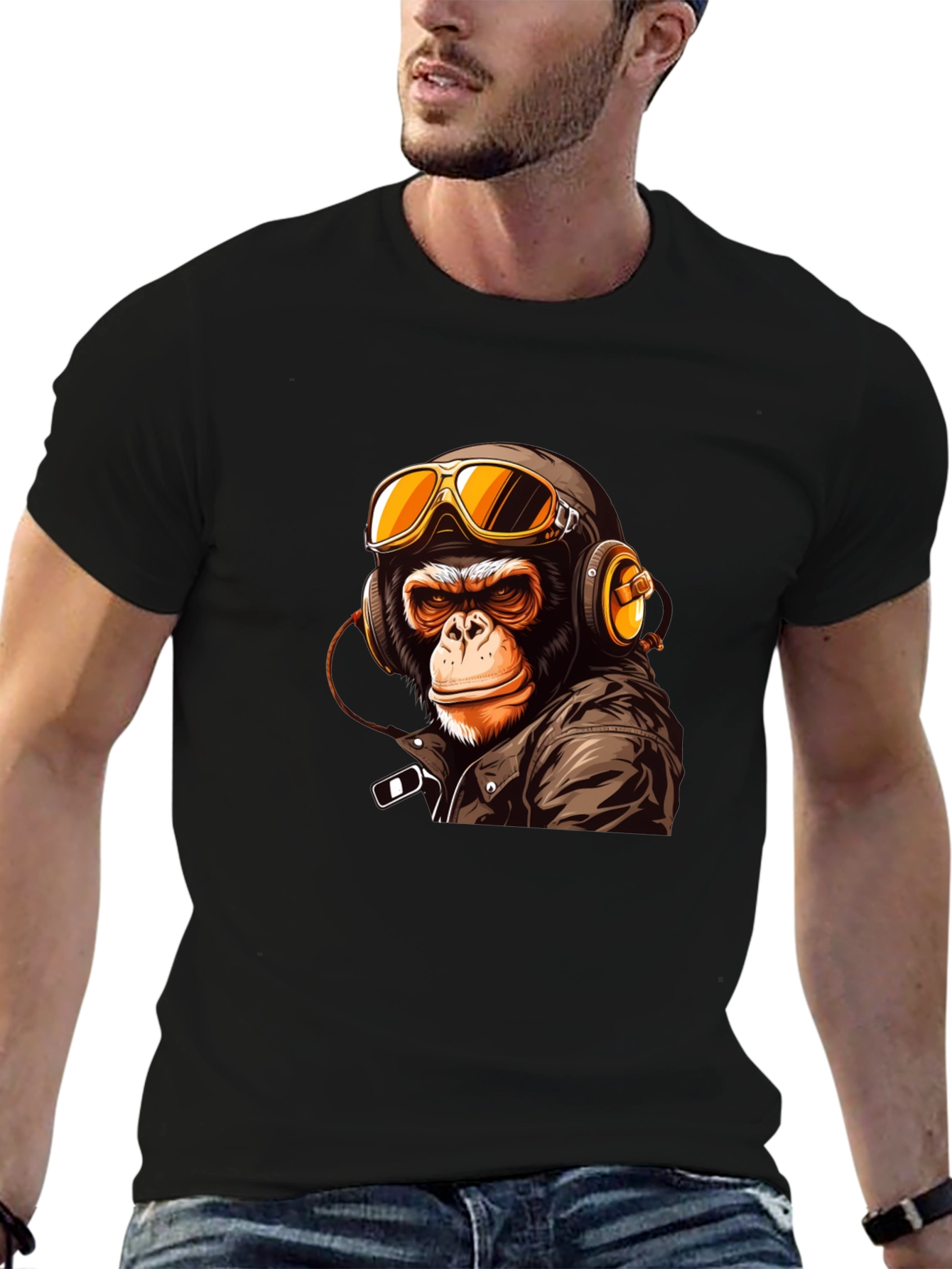 Black Cool Biker Monkey Graphic Tee - Black view 6