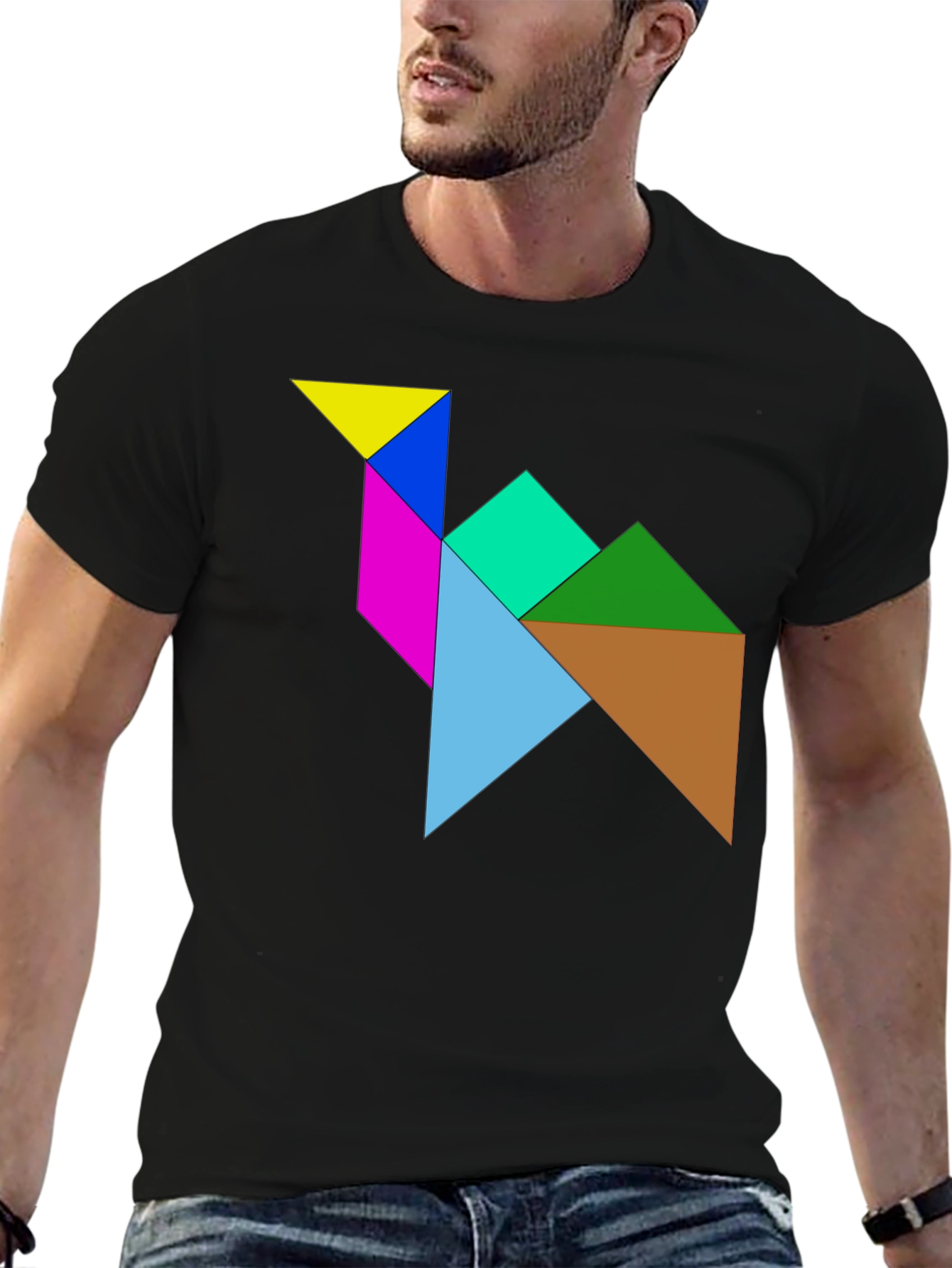 Black Tangram Camel T-Shirt - Puzzle Design Tee view 6