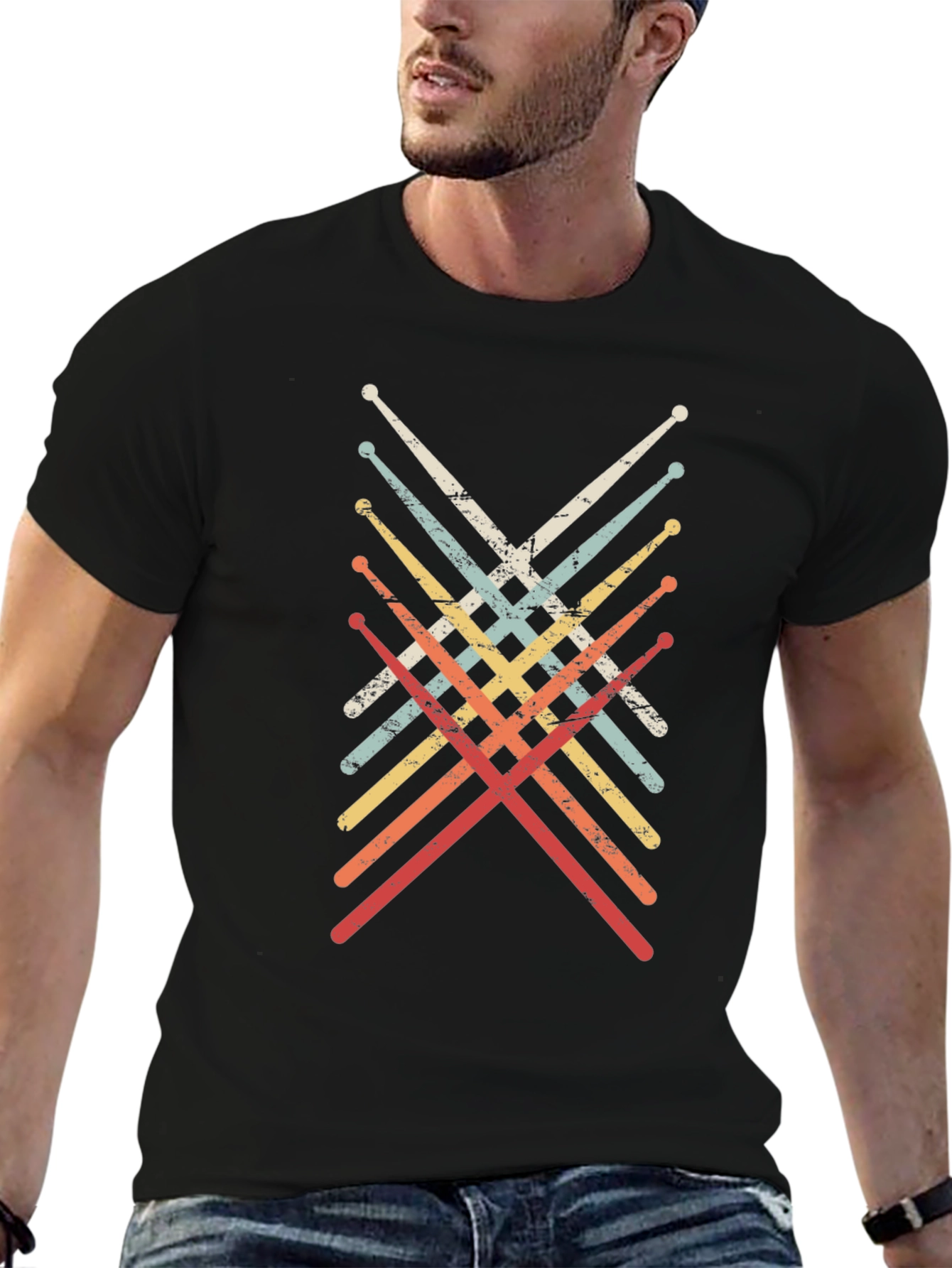 Black Retro Drumsticks T-Shirt - Musician Tee view 6