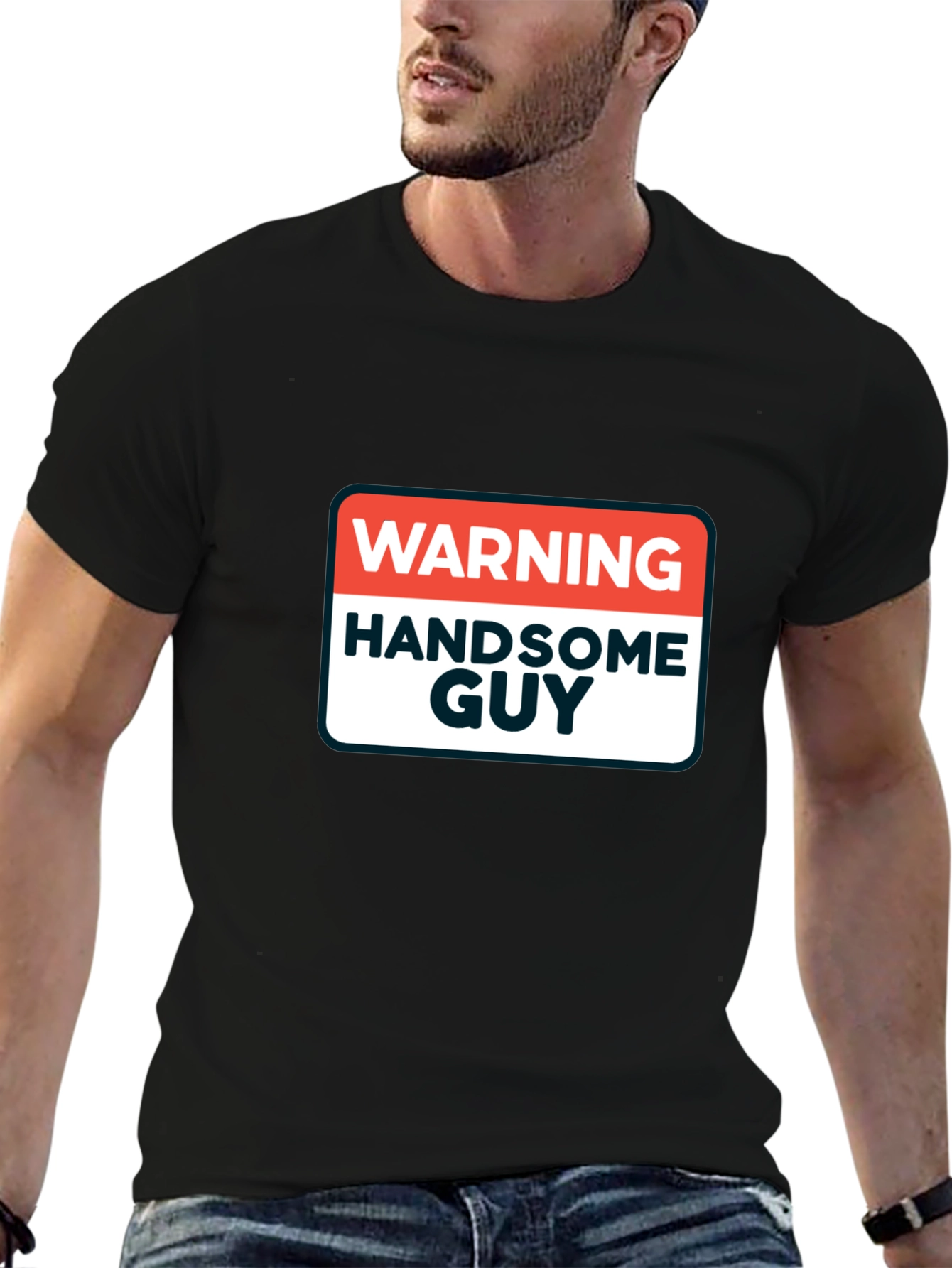 Black Warning Handsome Guy Graphic T-Shirt view 6
