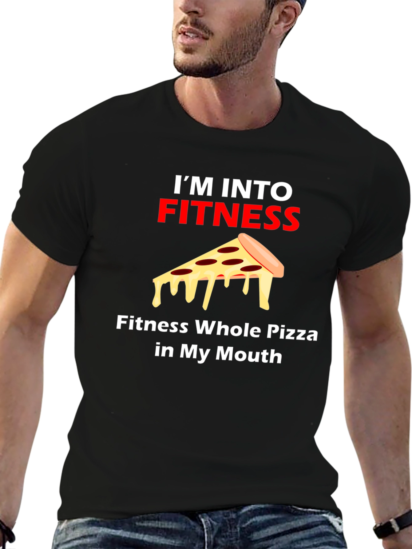 Black Fitness Pizza Graphic Tee view 6
