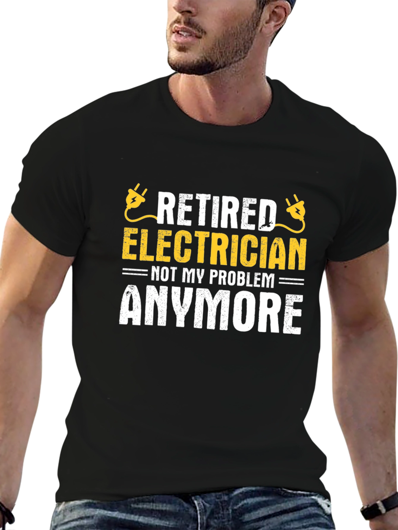 Black Retired Electrician T-Shirt - Not My Problem Anymore! view 6
