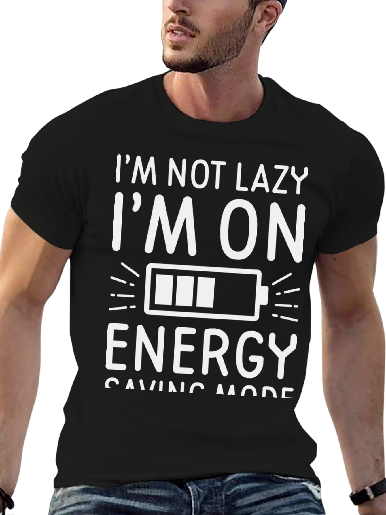 Black Funny Energy Saving Mode T-Shirt view 6