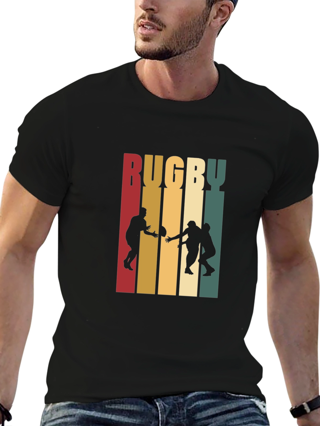 Black Rugby Graphic T-Shirt | Retro Style Cotton Tee view 6