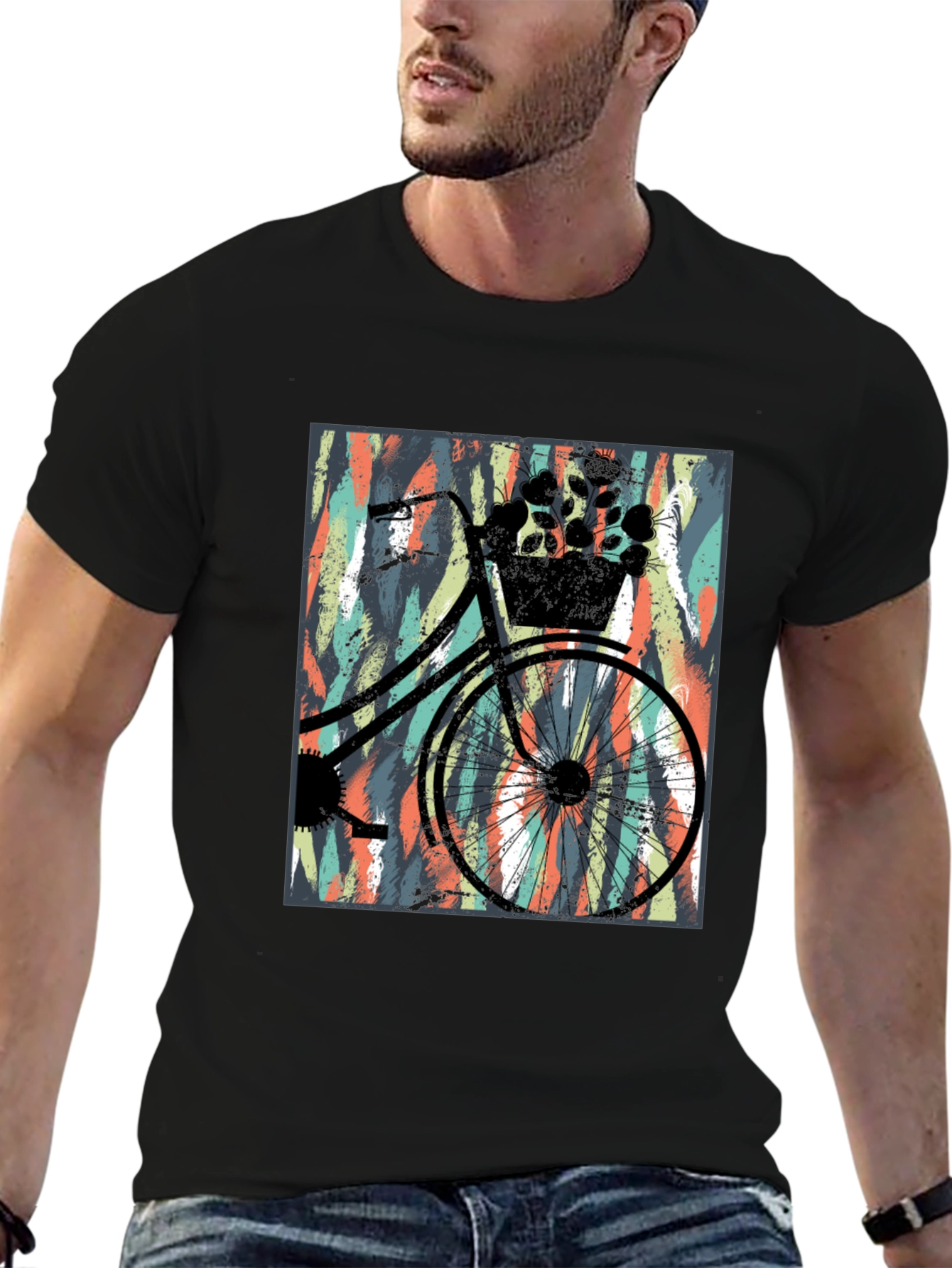 Black Stylish Black T-Shirt with Bicycle Graphic view 6