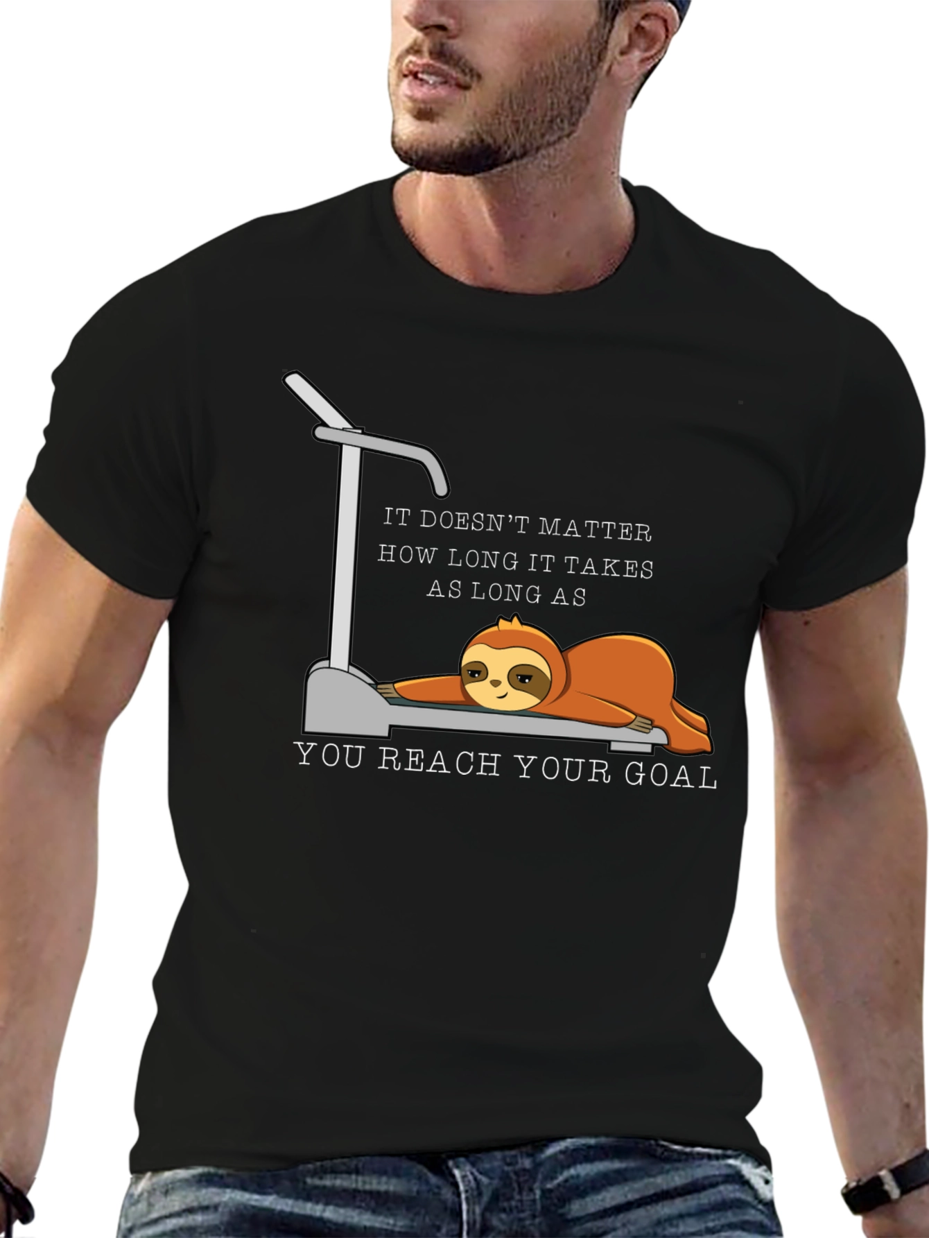 Black Sloth Treadmill Motivational T-Shirt view 6