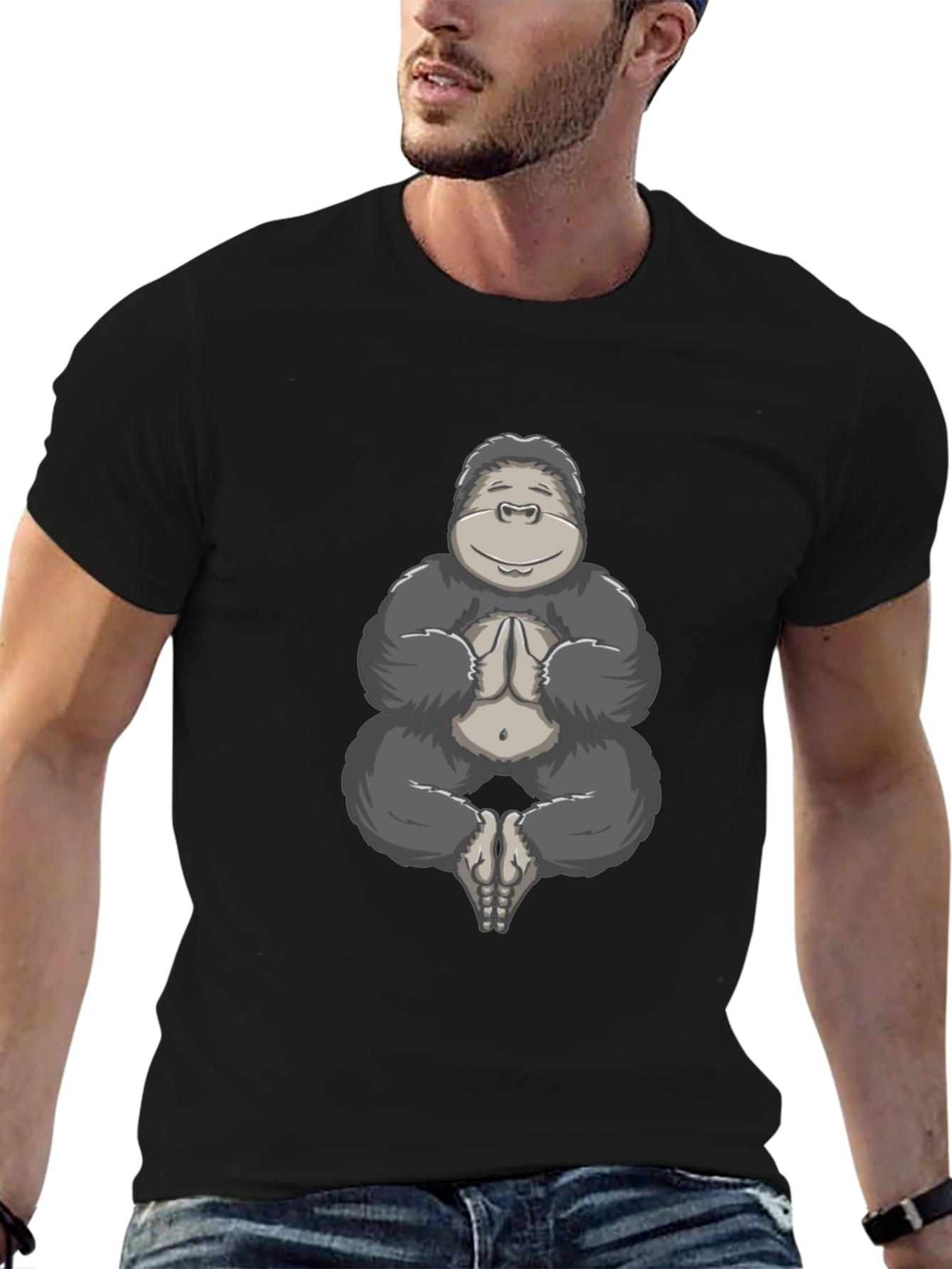 Black Zen Gorilla T-Shirt - Meditating Ape Design view 6