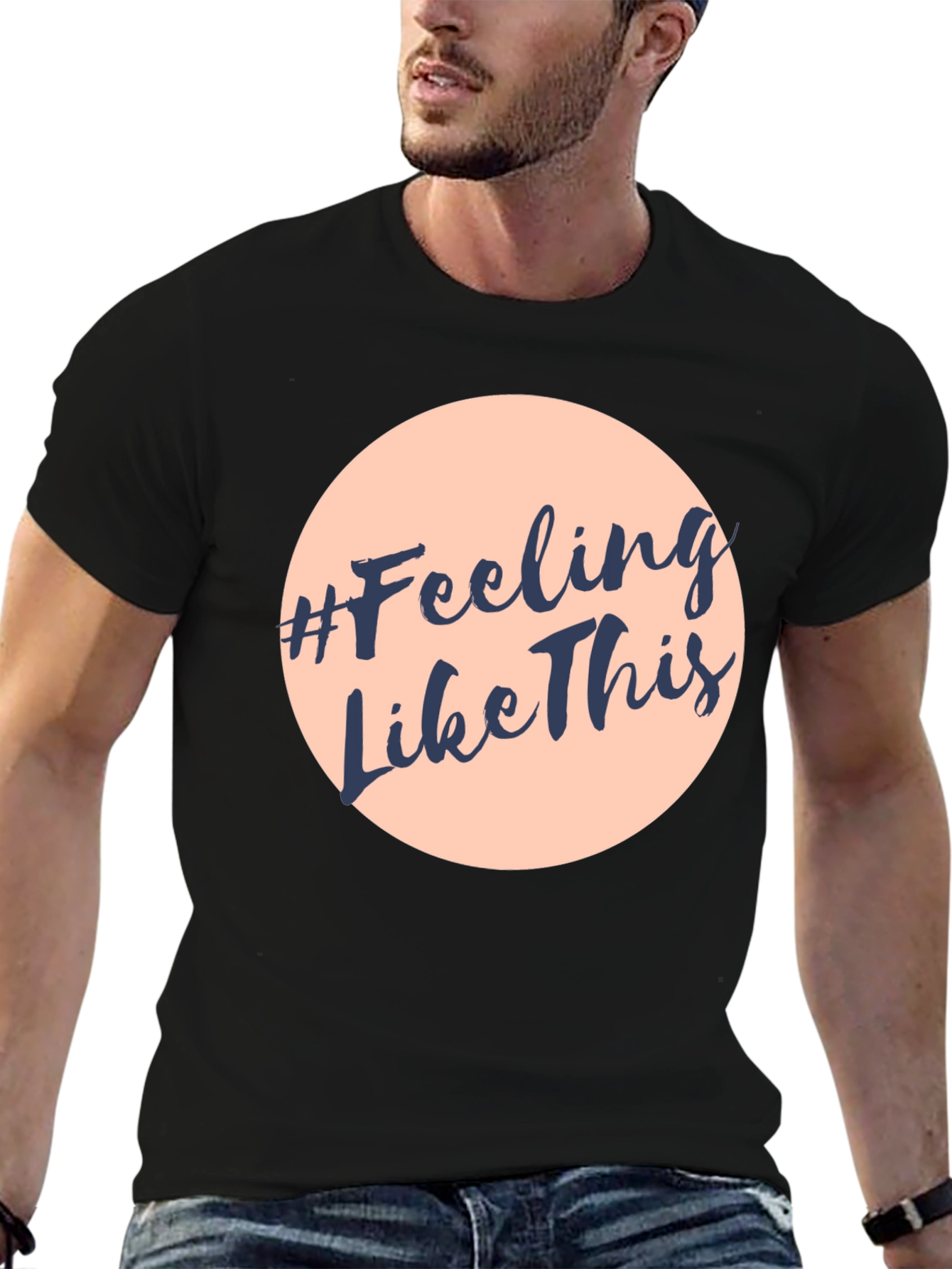Black #Feeling Like This Graphic Print Crew Neck T-Shirt view 6