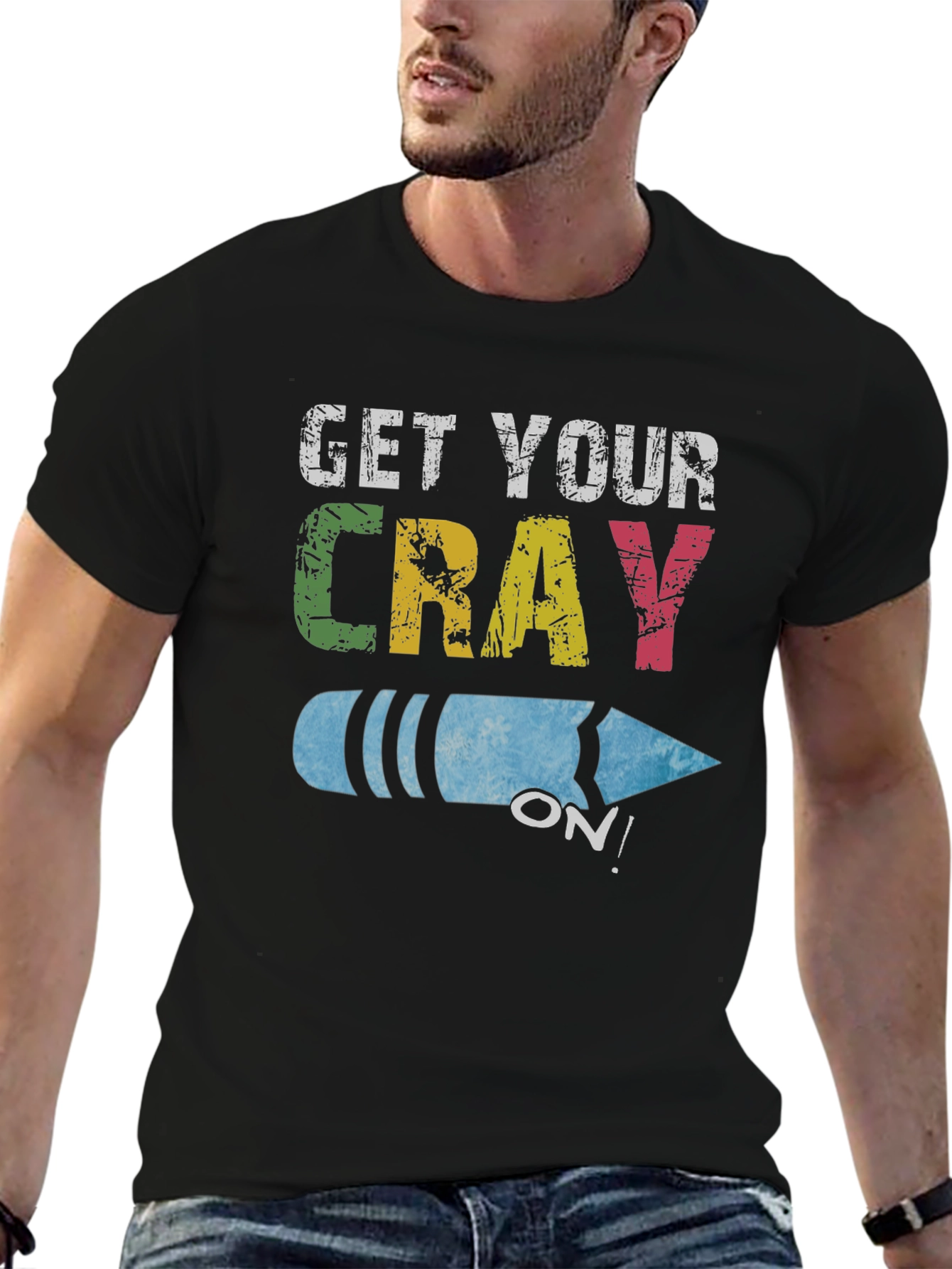 Black Get Your Cray On! Novelty Graphic Tee view 6