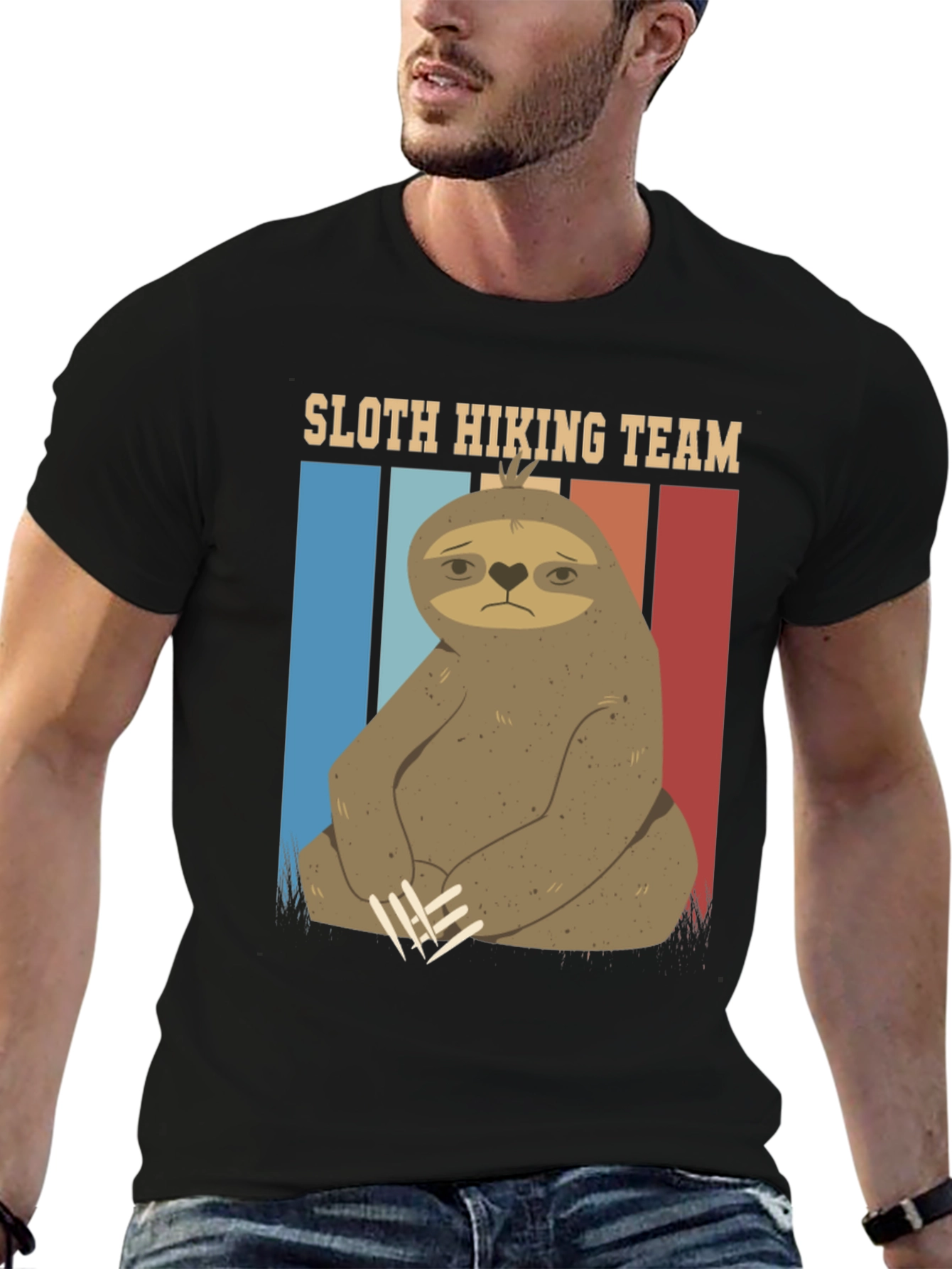 Black Sloth Hiking Team Graphic Tee - Comfy Black T-Shirt view 6