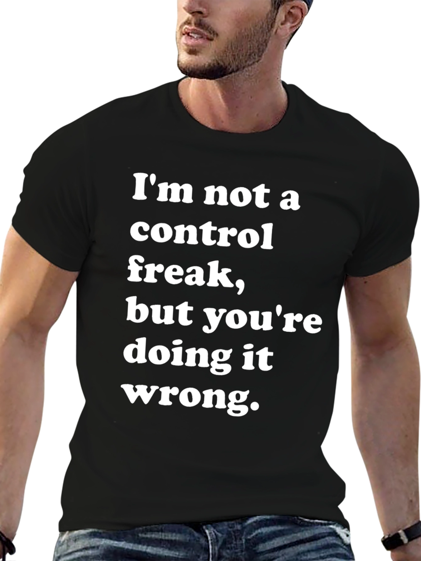 Black Funny Control Freak T-Shirt view 6