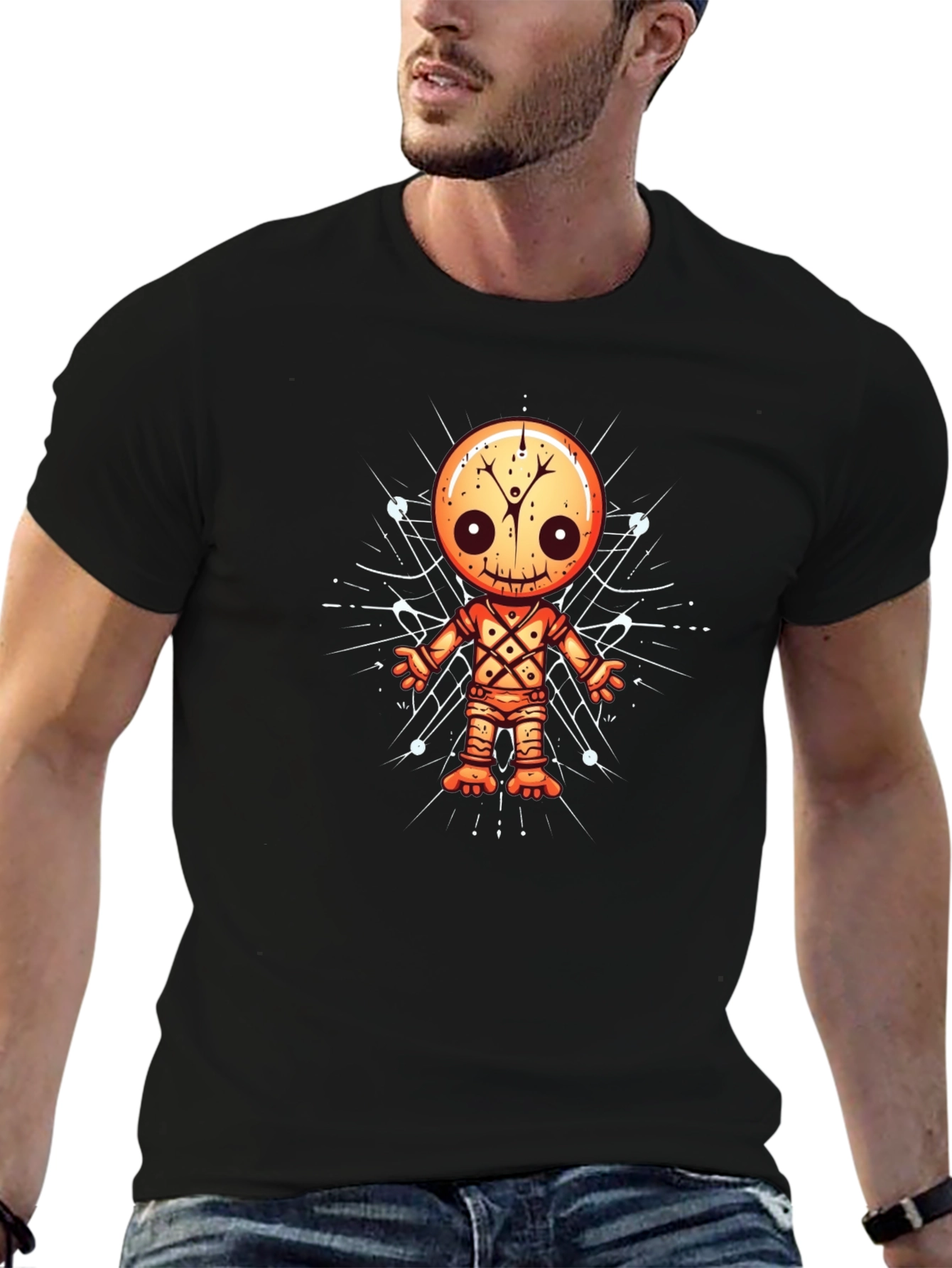 Black Voodoo Doll Graphic Tee - Unisex Black T-Shirt view 6